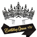 VELSCRUN AB Silver Crystal Birthday Queen Tiara Crowns for Women Girls Birthday Queen Headband Sash Elegant Princess Crown with Combs Hair Accessories Happy Birth Party Decorations Mom Gift