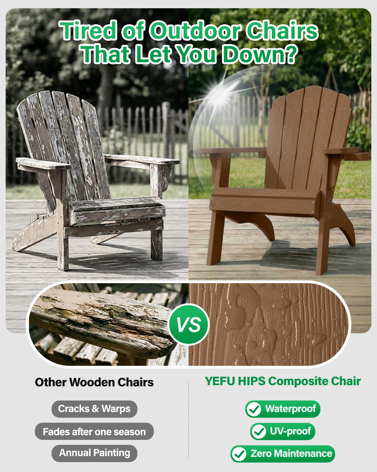 YEFU Oversized Plastic Adirondack Chair Set of 2 with Cup-Holder (Large Dual-Purpose), Weather Resistant, Poly Lumber Outdoor Chairs Duty Rating Widely Used in Patio, Lawn, Outside, Deck Chairs-Black