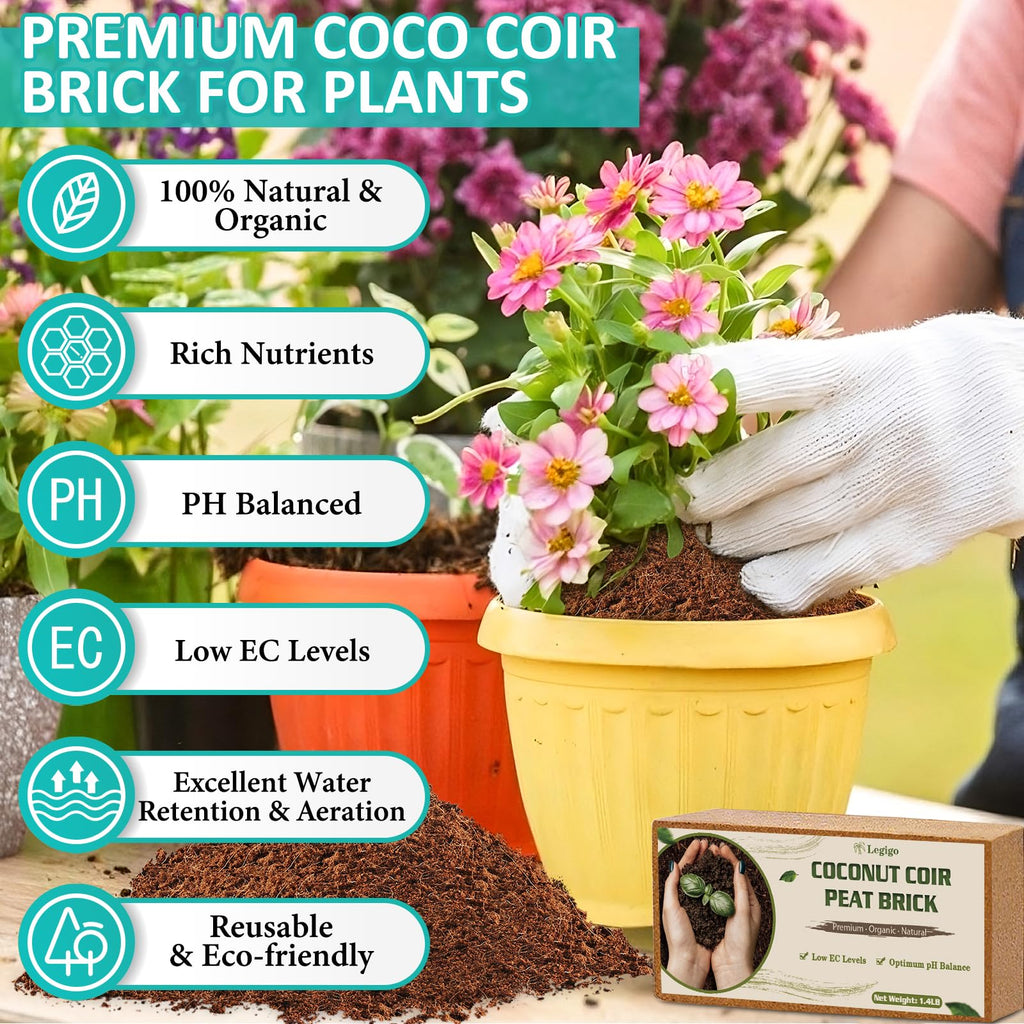 Legigo 2 Pack Premium Coco Coir Brick for Plants- 100% Organic Compressed Coconut Coir Bricks Starting Mix, Coco Coir Fiber Coconut Husk for Planting, Gardening, Potting Soil Substrate, Herbs