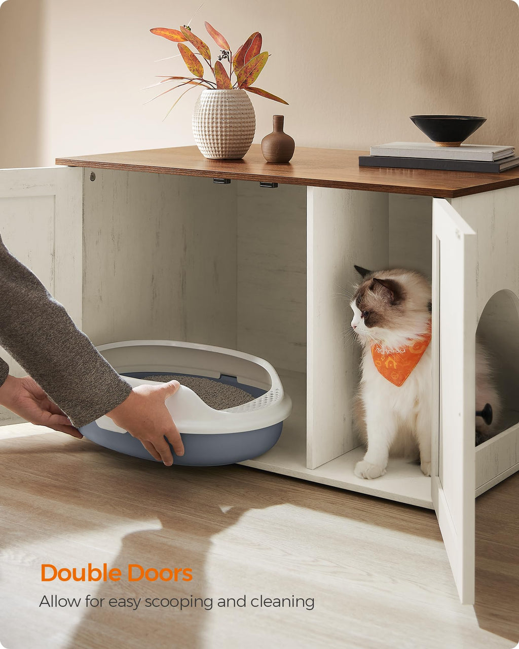 Feandrea Cat Litter Box Enclosure, Litter Box Furniture Hidden, Indoor Cat House, End Table, 27.6 x 19.7 x 19.7 Inches, Heather Greige UPCL022K01