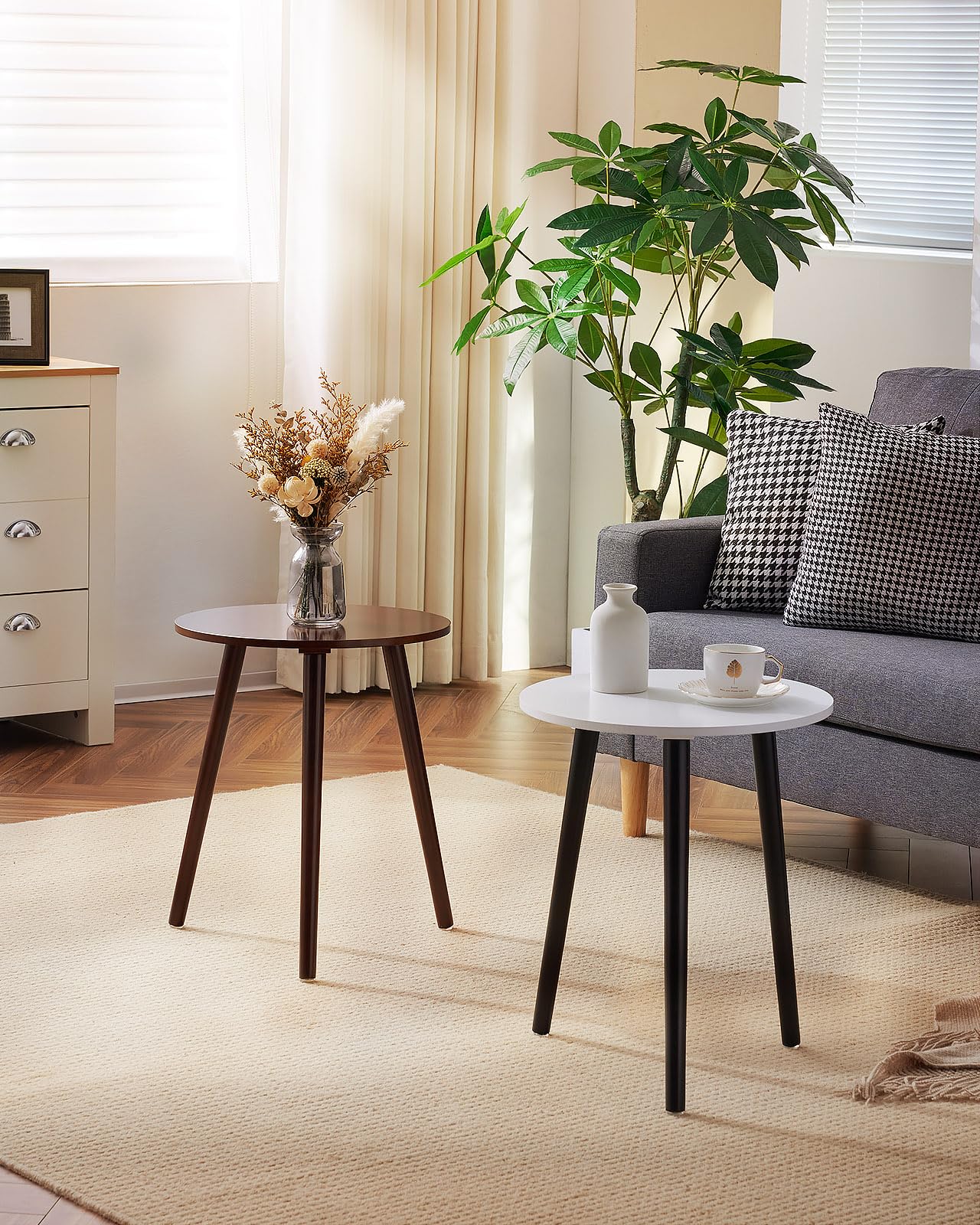 Apicizon Black Round Side Table, Black End Table Bedside Table Nursery with Wood Legs, Nightstand for Living Room, Bedroom, 16.5 x 20.5 Inches