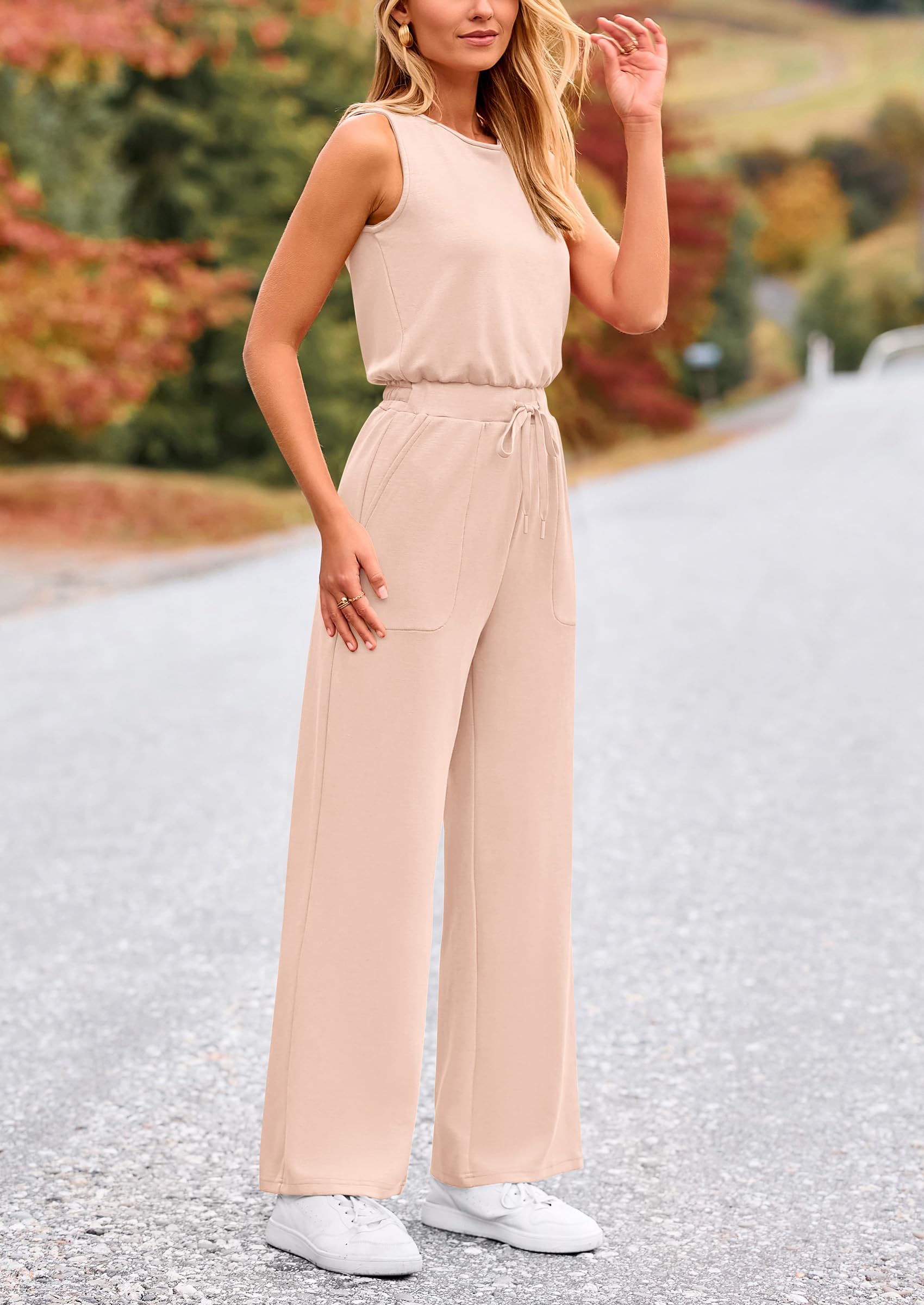 PRETTYGARDEN Jumpsuits for Women Casual 2026 Summer Sleeveless Wide Leg Pants Rompers One Piece Beach Vacation Spring Outfits
