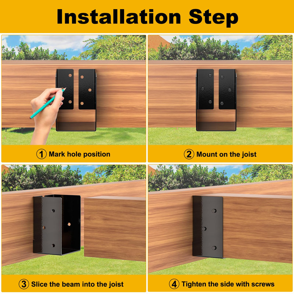 FMhotu Concealed Joist Hanger (1 Pack),4"x6" Outdoor Concealed-Flange Joist Bracket with Screws, Q235B Steel Powder Coated Concealed Mount Light Joist Hangers for 4"x6" Beam, Swing, Handrail, Fence