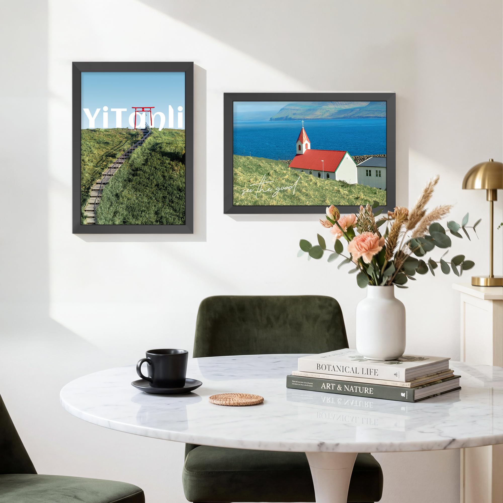 16x24 Black Frame 2 Pack, Engineered Wood for 24 x 16 in Poster | Horizontal or Vertical Wall Mounting, 24x16 Poster Frames for Gallery, Office, and Home Decor