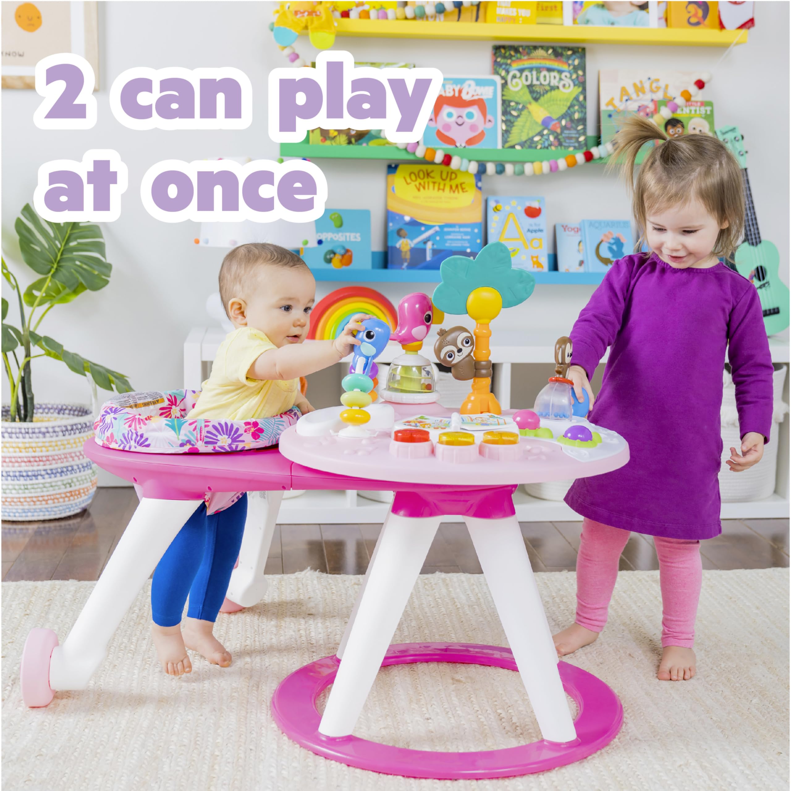 Bright Starts Around We Go 2-in-1 Baby Walker, Discovery Activity Center and Table, Tropic Cool, Ages 6 Months+