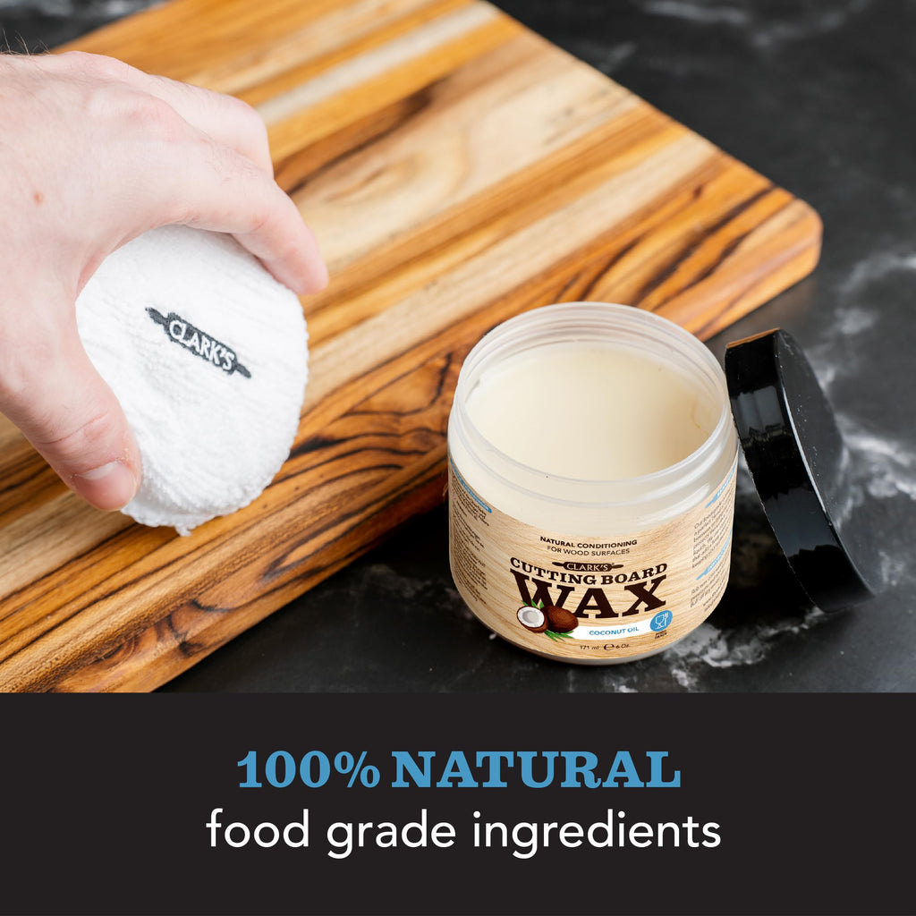 CLARK'S Cutting Board Care Kit with Coconut Oil - Includes Butcher Block Oil and Wax - Made with Refined Coconut Oil, Natural Beeswax, and Carnauba Wax - For Kitchen Countertops and Butcher Blocks