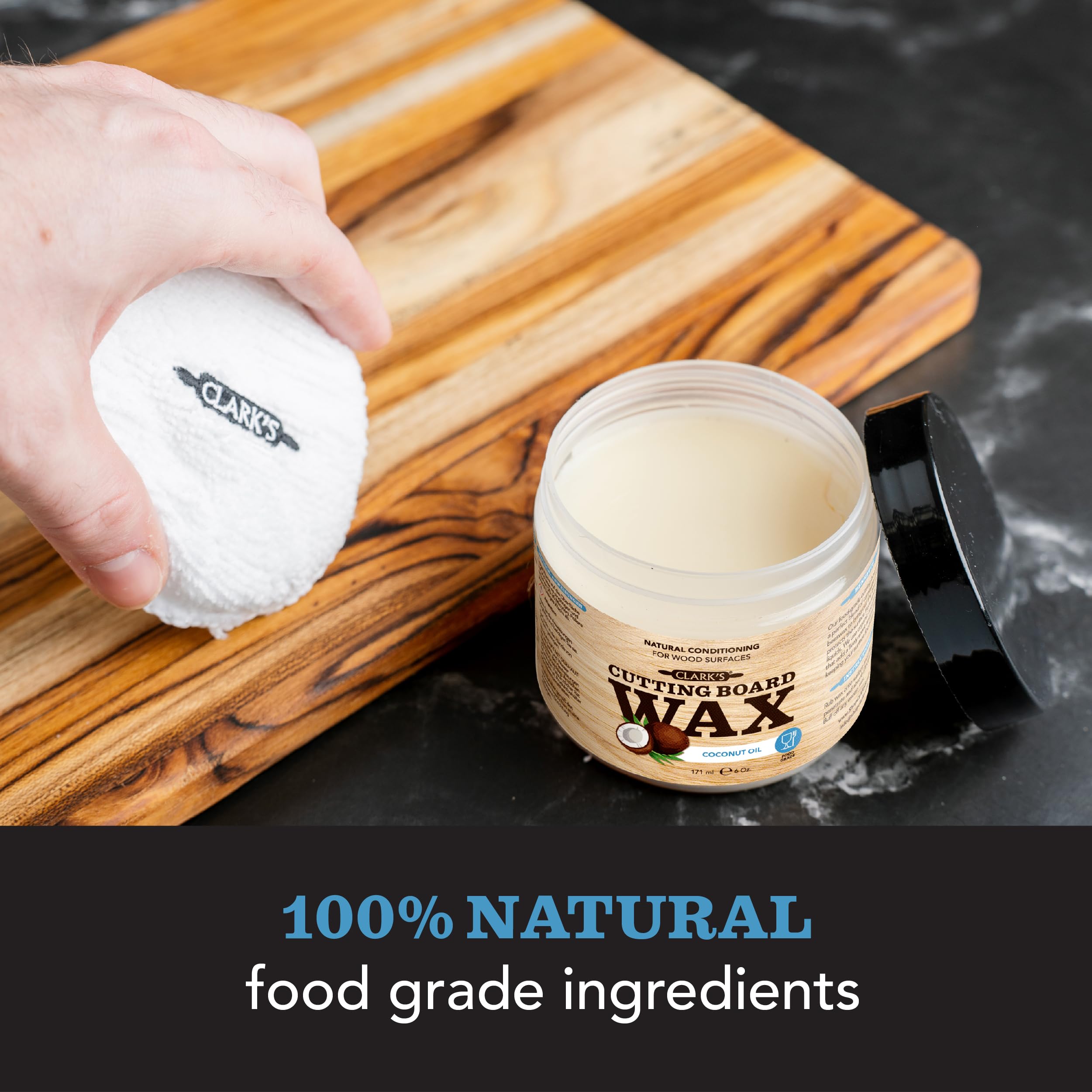 CLARK'S Cutting Board Care Kit with Coconut Oil - Includes Butcher Block Oil and Wax - Made with Refined Coconut Oil, Natural Beeswax, and Carnauba Wax - For Kitchen Countertops and Butcher Blocks