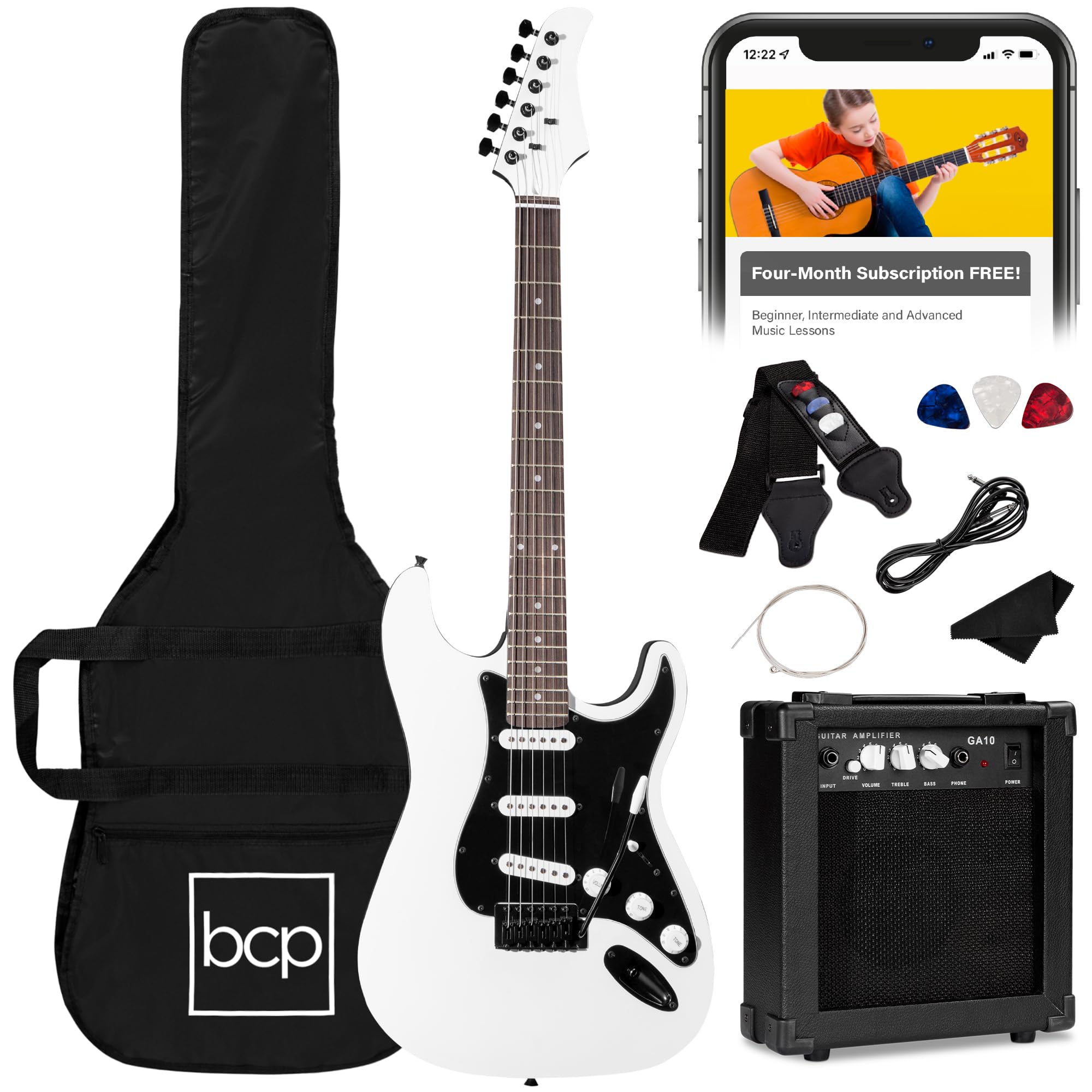 Best Choice Products 39in Full Size Beginner Electric Guitar Starter Kit w/Case, Strap, 10W Amp, Strings, Pick, Tremolo Bar - 3 Color Sunburst