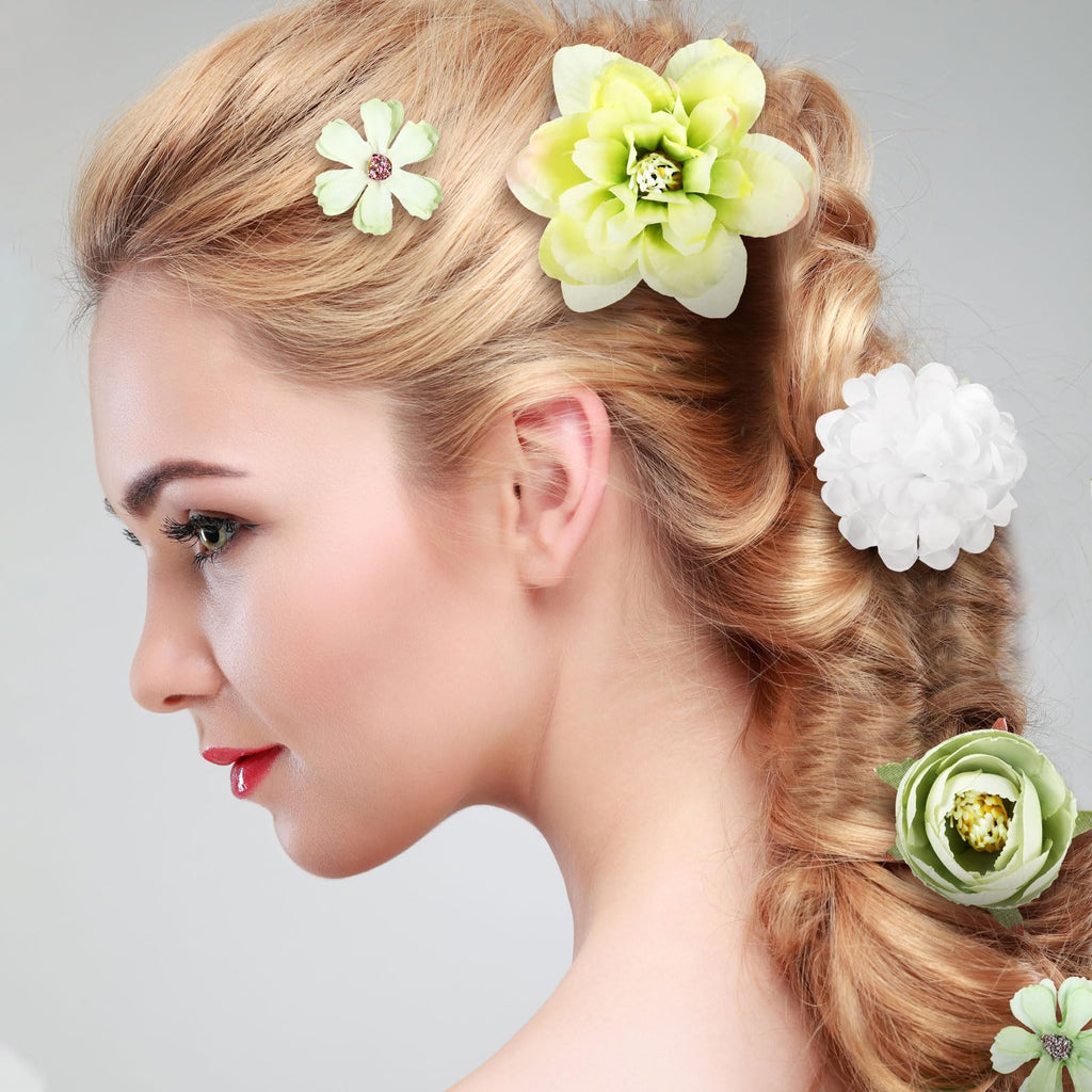 BBTO Flower Hair Clip Rose Hair Clips Barrettes for Women Flower Accessories Boho Bride Claw Clip Hairpin Brooch Pin Headpiece for Wedding(Beige Orange Series,21 Pcs)