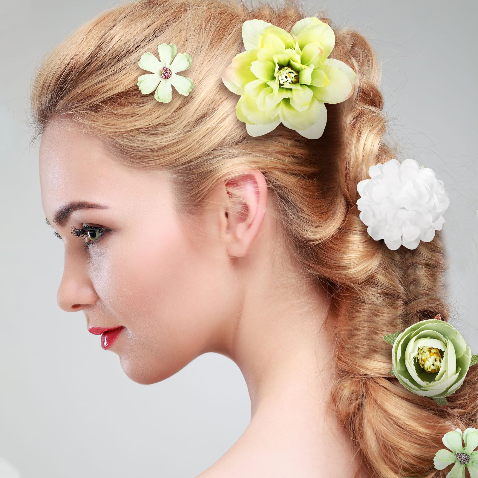 BBTO Flower Hair Clip Rose Hair Clips Barrettes for Women Flower Accessories Boho Bride Claw Clip Hairpin Brooch Pin Headpiece for Wedding(Beige Orange Series,21 Pcs)
