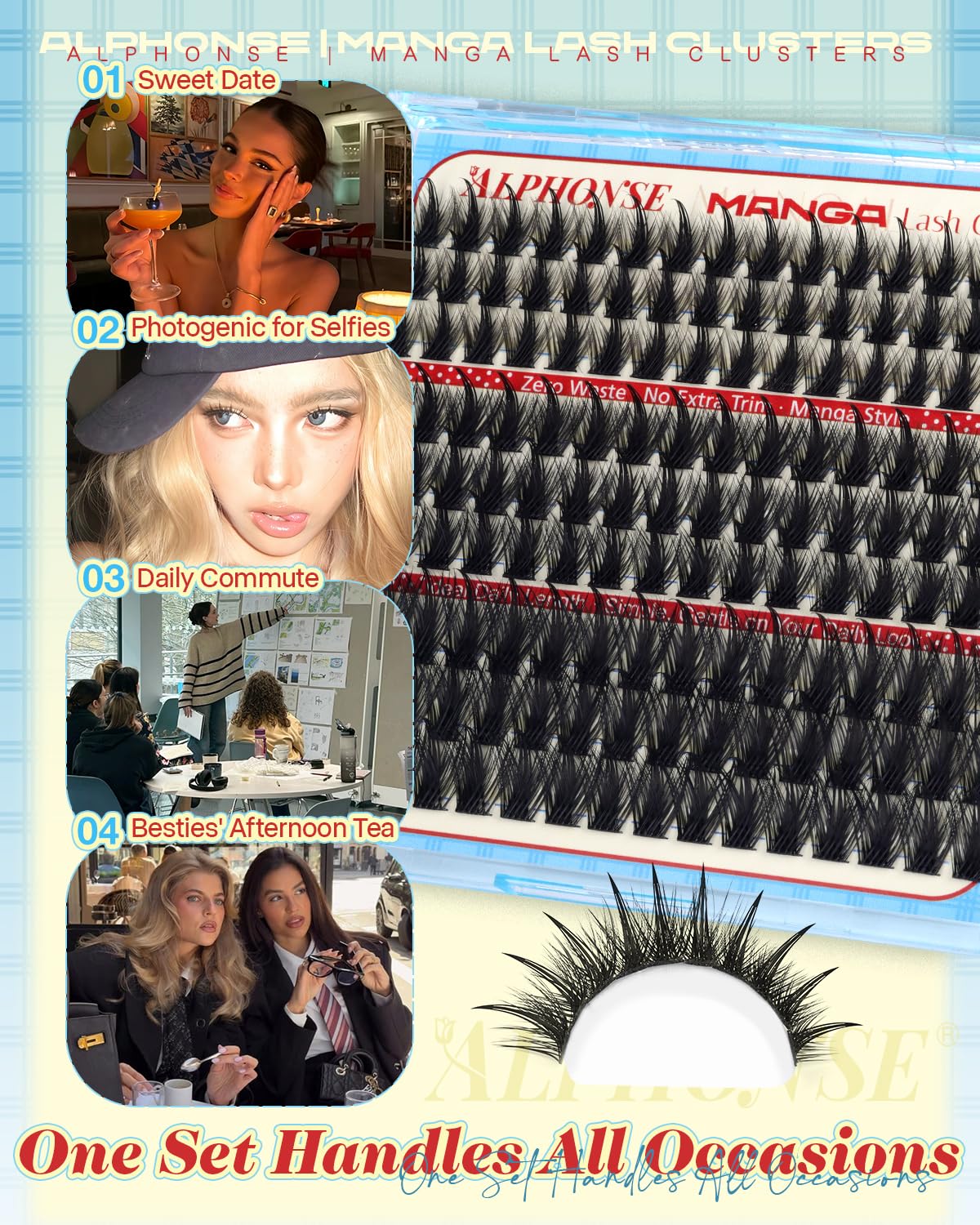 ALPHONSE Lash Clusters Manga Cluster Eyelash Extensions Wispy C Curly Individual Lashes Anime Eyelash Clusters 12-16mm Lash Extension Spiky Cluster Lashes DIY Eyelash Extensions 144 PCS Fairy Lashes