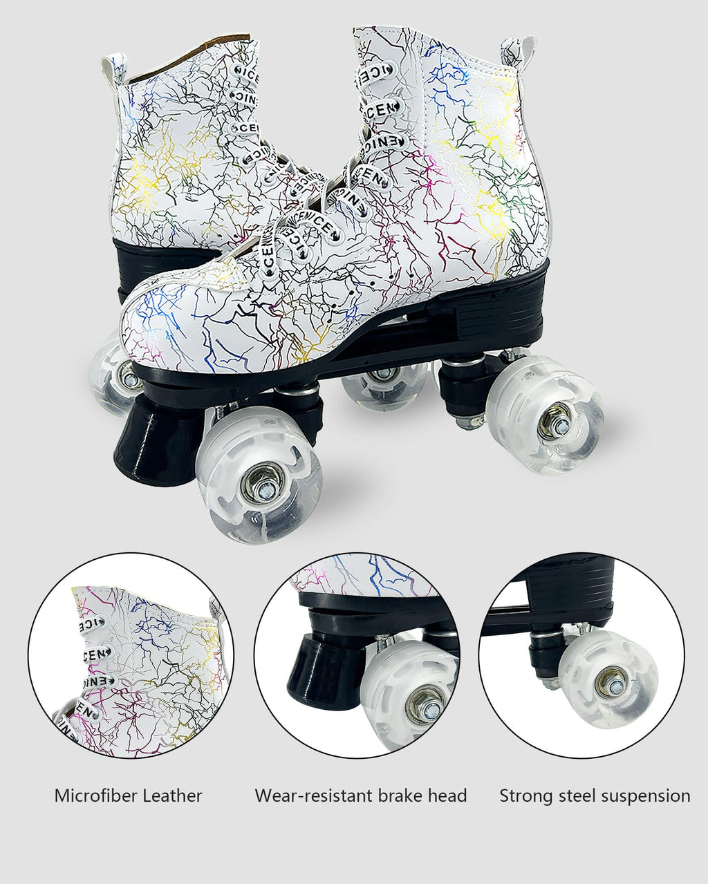 Roller Skates for Men and Women, Black Derby Roller Skates with 4 Shiny Wheel, Classic Double-Row Roller Skates for Indoor and Outdoor