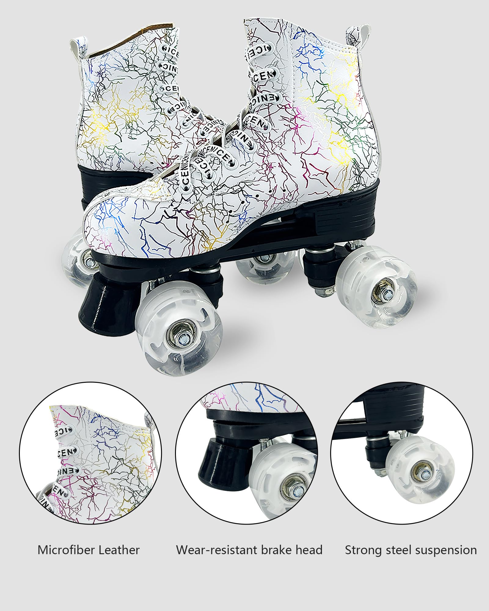 Roller Skates for Men and Women, Black Derby Roller Skates with 4 Shiny Wheel, Classic Double-Row Roller Skates for Indoor and Outdoor
