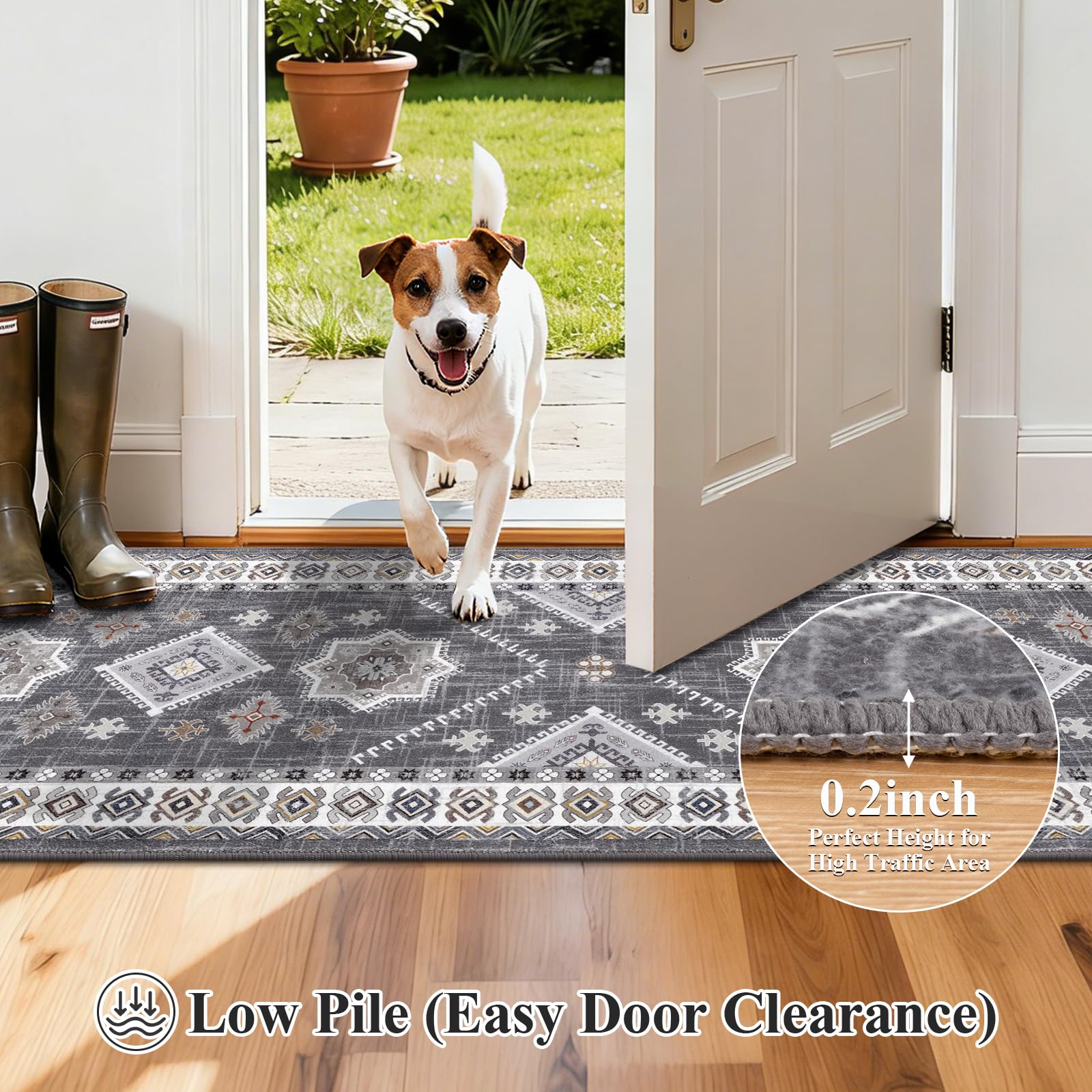 HEBE Boho Kitchen Rug Sets 3 Piece with Runner Non Slip Kitchen Rugs and Mats Washable Kitchen Mats for Floor Thick Kitchen Floor Mat Carpet Runner Rugs for Hallway Laundry Holiday Decor