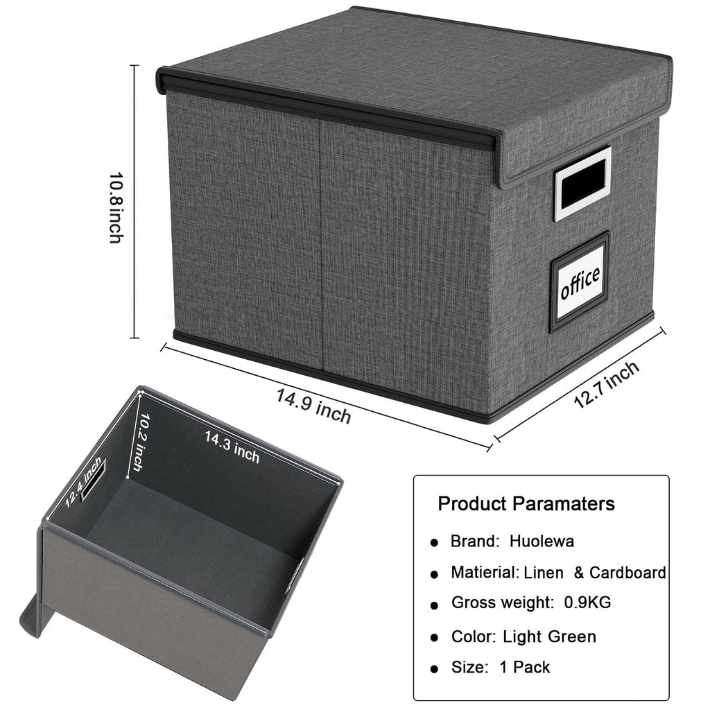 File Organizer Box with Lid, Collapsible Faux Leather Hanging File Folder Box Organizer with Plastic Slides, Decorative Home/Office Filing System Boxes for File and Folders Storage
