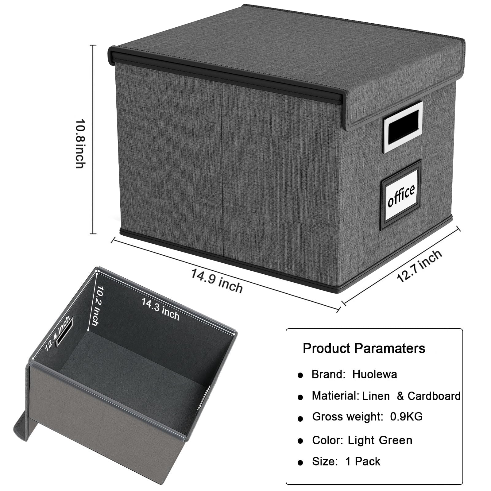 File Organizer Box with Lid, Collapsible Faux Leather Hanging File Folder Box Organizer with Plastic Slides, Decorative Home/Office Filing System Boxes for File and Folders Storage