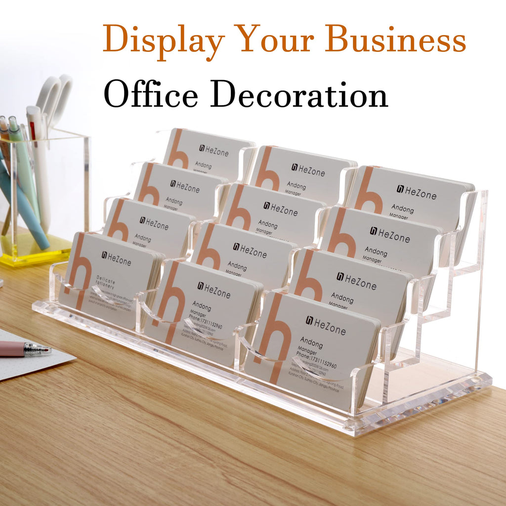 HeZone Business Card Holder for Desk Display, Clear Acrylic Cards Organizer Stand for Men and Women, Business Cards Case Rack 1 Pack, Holds 50 Cards-1 Slot