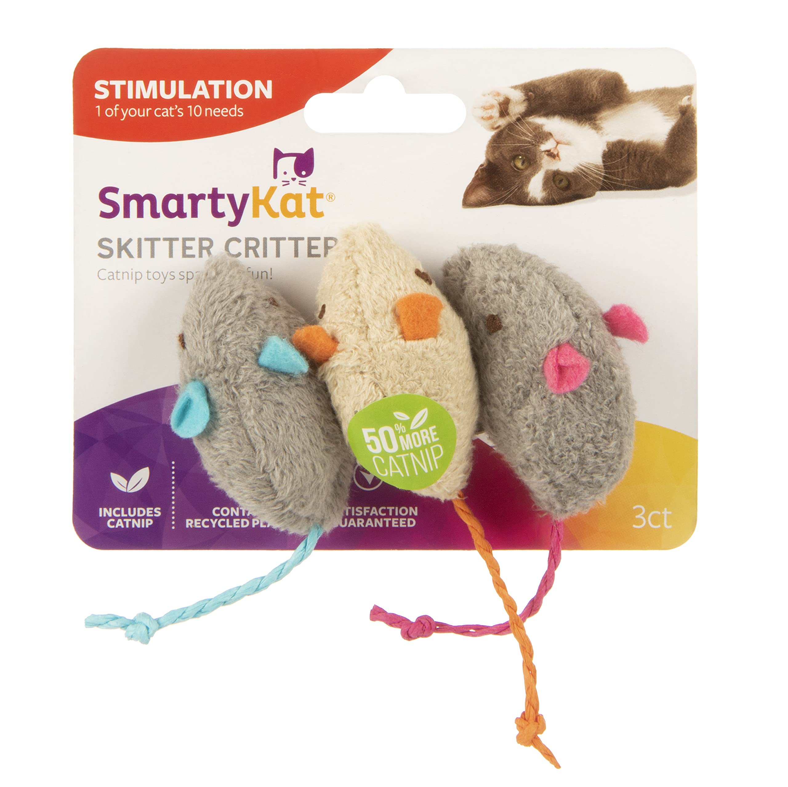 SmartyKat (2 Count) Silly Swimmers Crinkle Plush Catnip Cat Toys - Orange/Turquoise, 2 Count