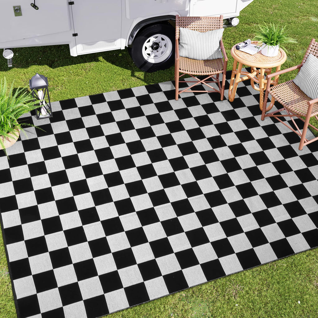 Seavish Checkered Rug, 2x3 Ft Black and White Moroccan Checkerboard Rug Washable Cotton Woven Washable Outdoor Rugs Reversible Floor Mat for Front Door Bedroom Entryway Kitchen Entryway