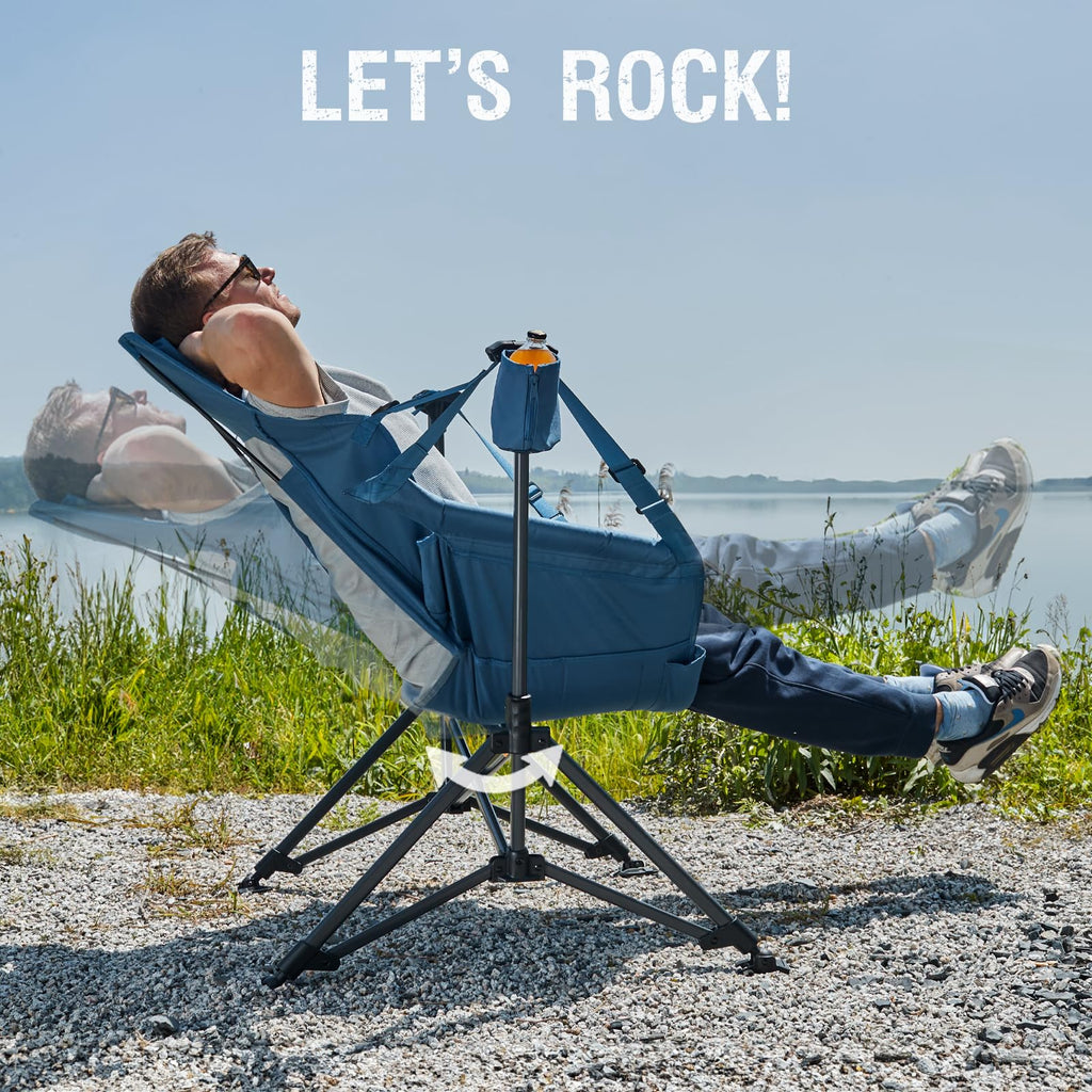 Portal Hammock Camping Chair, Portable Outdoor Swinging Chairs with Adjustable Back and Height for Lawn, Backyard, Patio, Supports 400 lbs, Breathable Mesh High Back, Blue