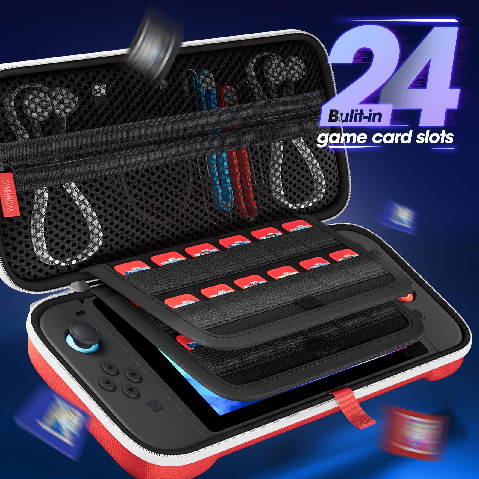 ProCase Carrying Case for Nintendo Switch 2 (2025) with 24 Game Card Slots, Hard Portable Travel Case Storage Bag Protective Pouch for 2025 Nintendo Switch 2 Console AC Adapter & Accessories -Black,L