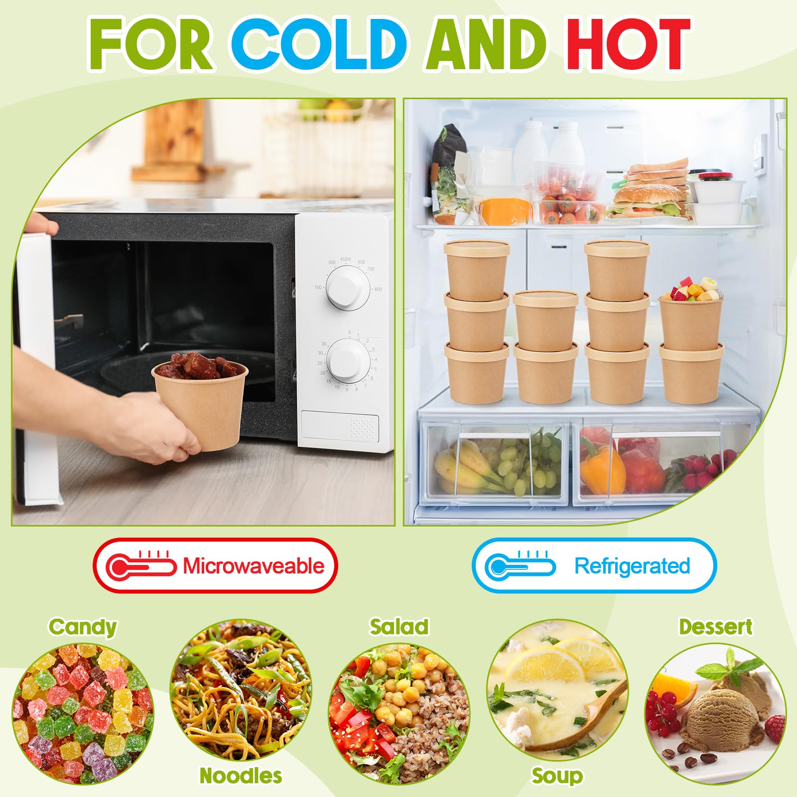 Fulmoon 100 Pack Paper Soup Containers with Lids Disposable Paper Food Containers with Vented Lid Kraft Ice Cream Cake Dessert Cups Soup Bowl for Party Hot Food Fruit Microwave(4 oz,Brown)