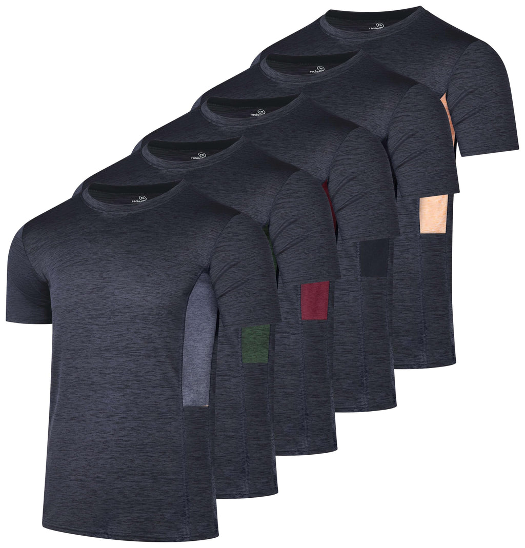 Real Essentials 5 Pack: Men's Dry-Fit Short Sleeve Crew Neck T Shirts Fitness Running Gym Workout Cool Exercise Athletic Tee