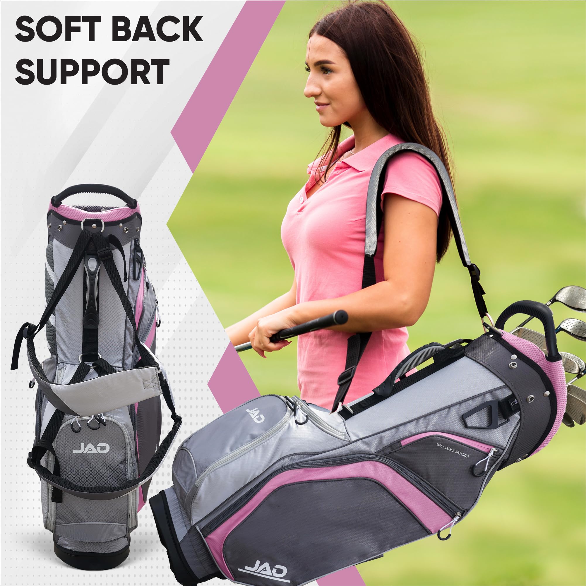 JAD Lightweight Womens Golf Bag, Golf Stand Bag for Women/Ladies, 14-Way Top Dividers, Ultra Lightweight, Large Pockets for Accessories, Durable Water Resistant
