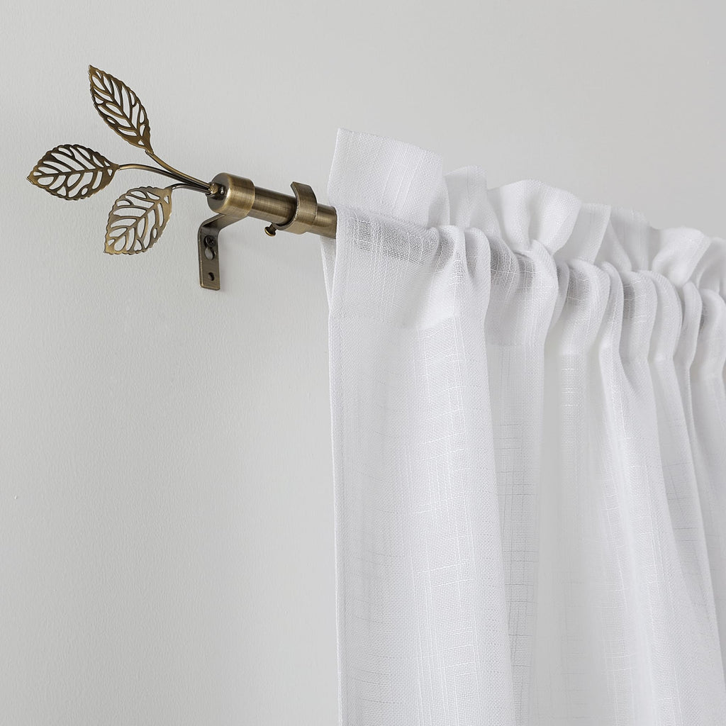 RYB HOME Small Curtain Rod 28 to 48 Inch Adjustable Telescoping Blackout Decorative Drape Rod with Leaf Finial for Cafe Kitchen Kids Bedroom Bathroom Shower Living, Antique Brass, 1 Inch Diameter