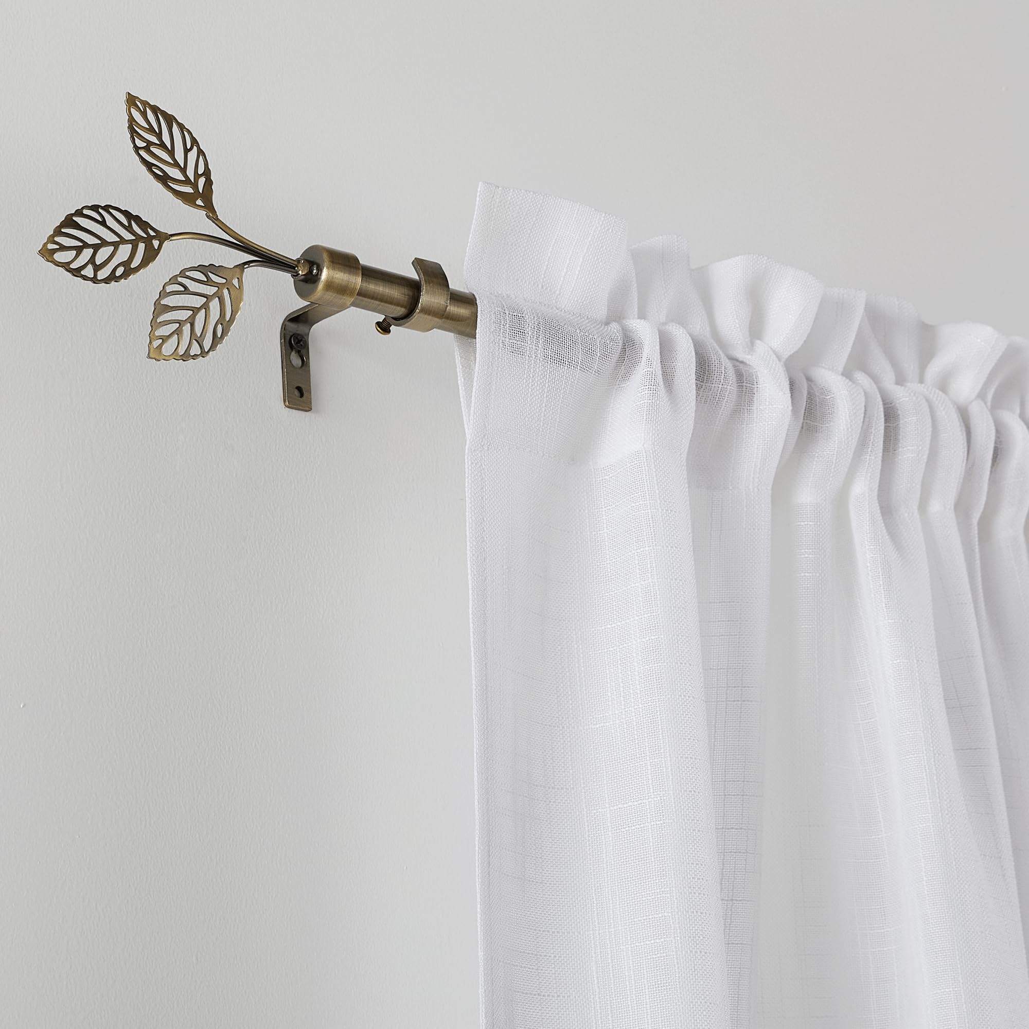 RYB HOME Small Curtain Rod 28 to 48 Inch Adjustable Telescoping Blackout Decorative Drape Rod with Leaf Finial for Cafe Kitchen Kids Bedroom Bathroom Shower Living, Antique Brass, 1 Inch Diameter