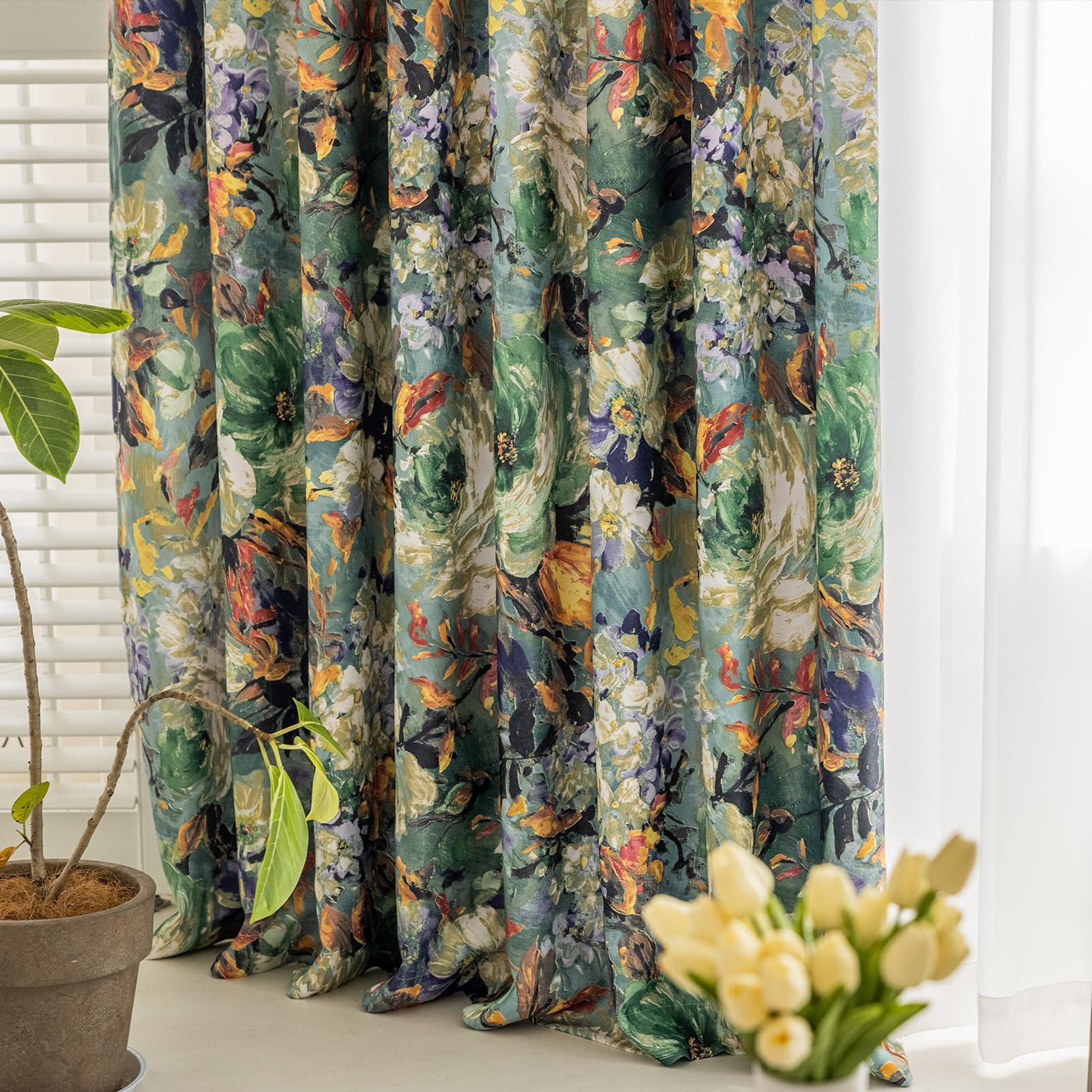 SUOUO Brown Floral Blackout Curtains for Bedroom Patterned Leaf 84 inches Long Room Darkening Window Drapes for Living Room 2 Panels