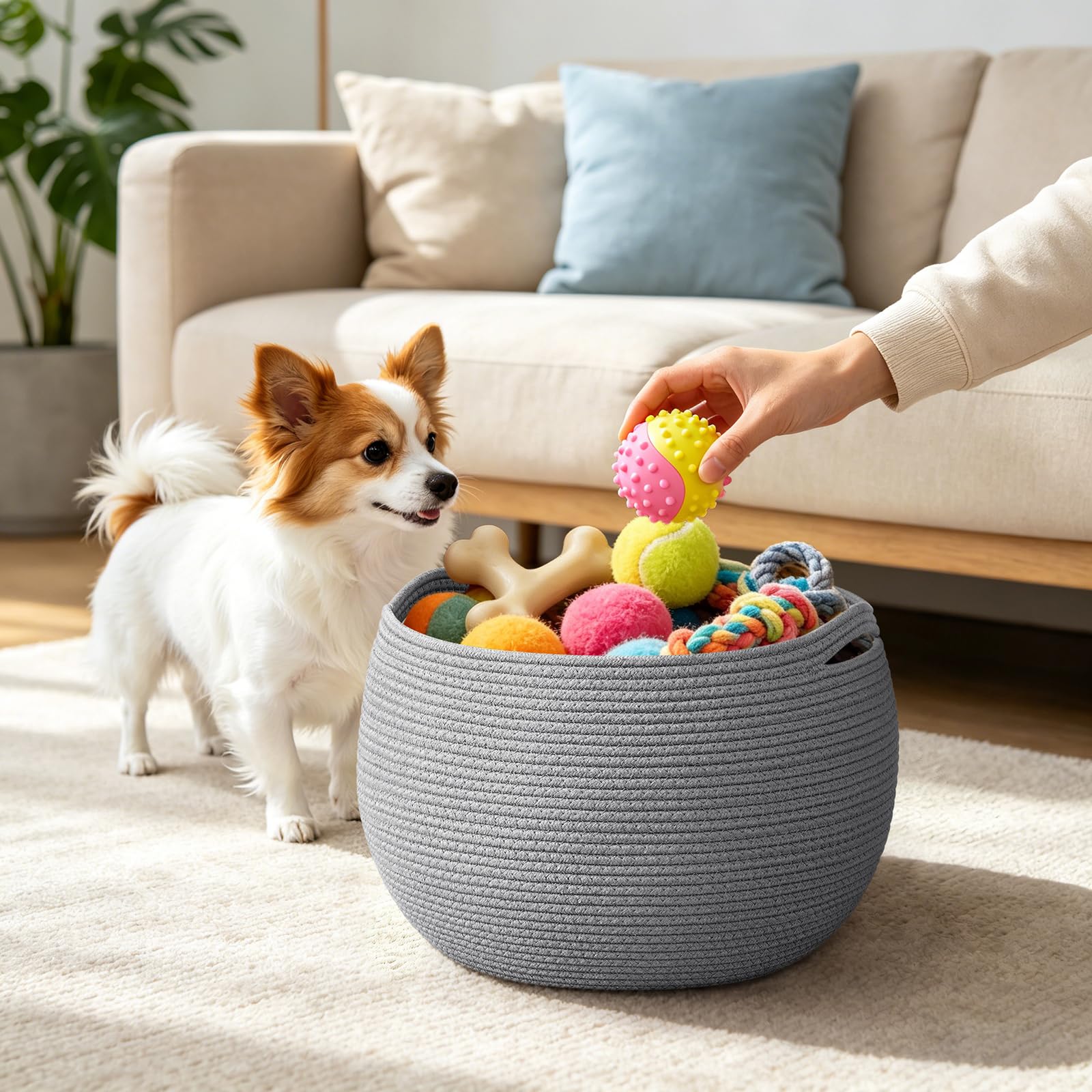 Goodpick Small Rope Storage Basket, Black Round Baskets for Socks, Dog Toys, Towels, Cute Baby Basket for Living Room, Bedroom, Nursery, Towel Baskets for Bathroom, 10 x 8.3 inches