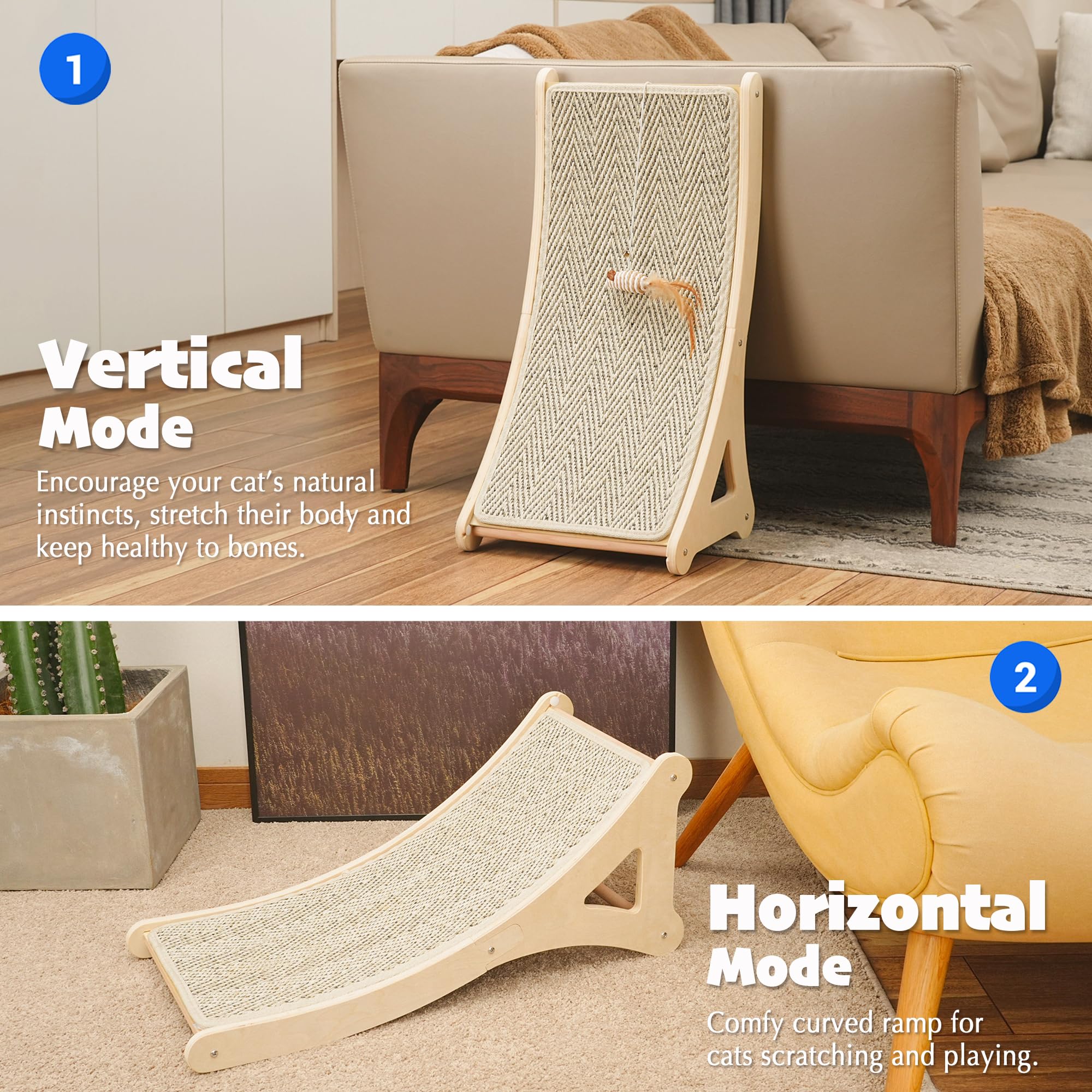 PETKARAY Couch Corner Cat Scratcher, 28.5" Sisal Scratching Post for Cats | Corner Wall Scratch Pad for Furniture Protection, Large Vertical Cat Scratching Post with Plush Base
