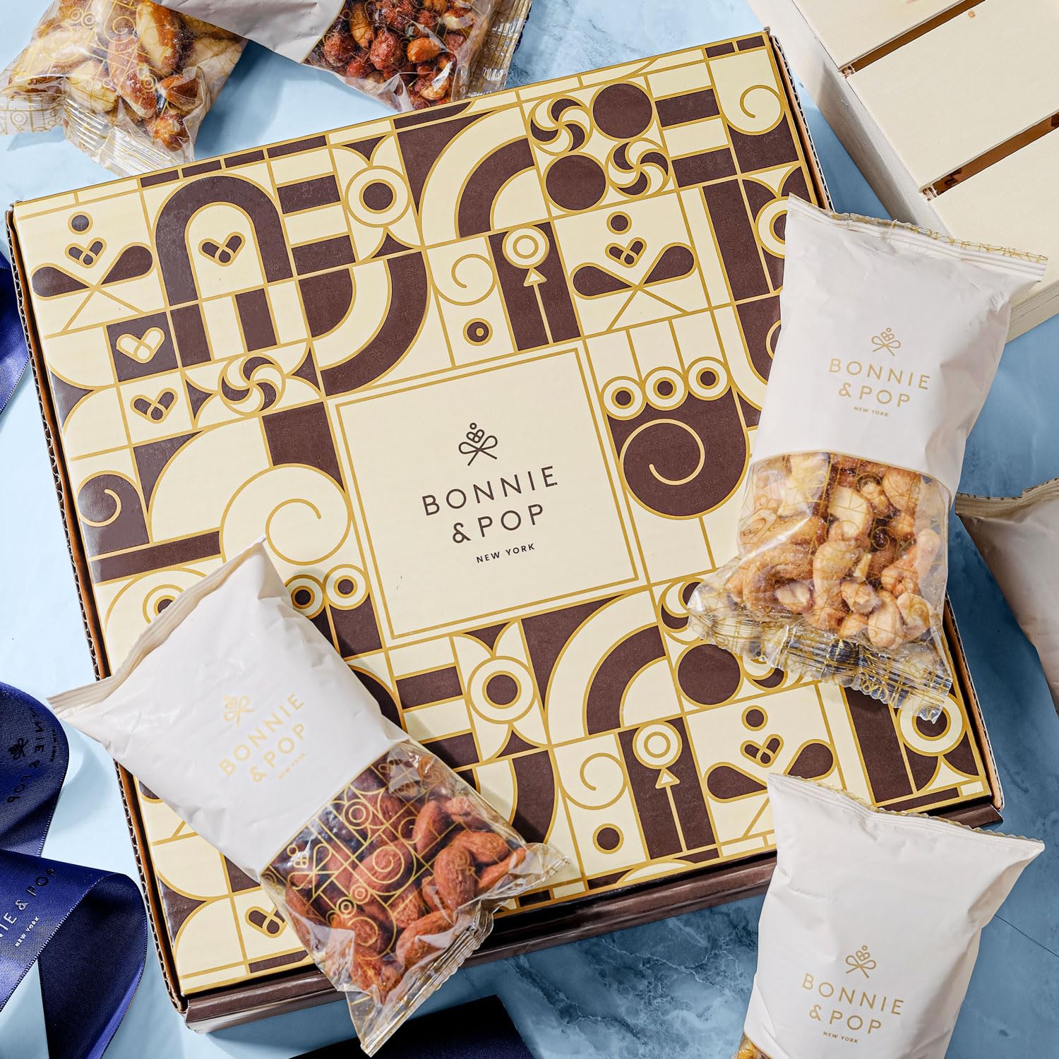 Nut Gift Basket, in Reusable Wooden Crate, Healthy Fathers Day Gift Option, Gourmet Snack Food Box, with Unique Flavors, Great for Feel Better, Sympathy & Birthday- Bonnie & Pop