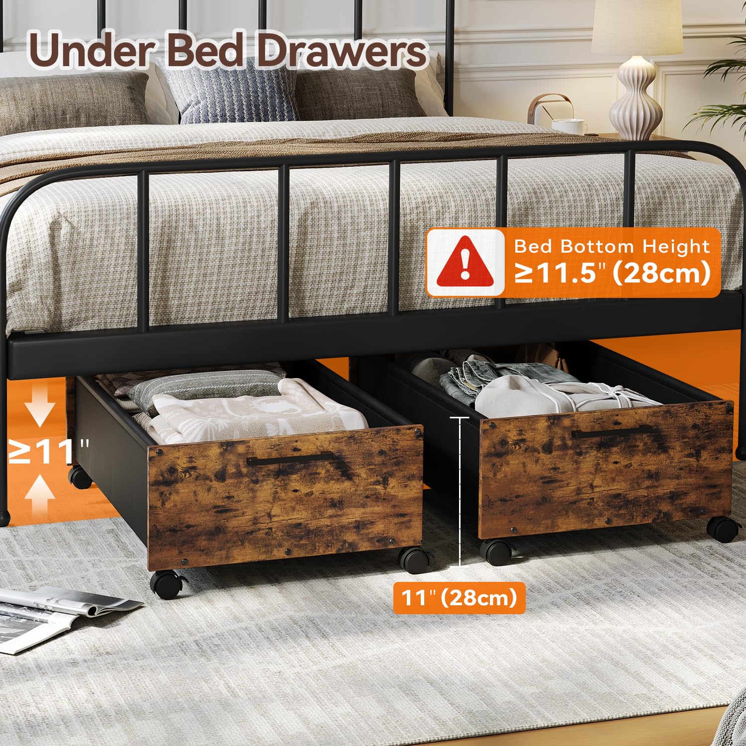 FOUCSSOMEI Under Bed Storage with Wheels, Wooden Under Bed Drawers On Wheels, Rolling Under Bed Shoe Storage, Space Saving, Black,30L