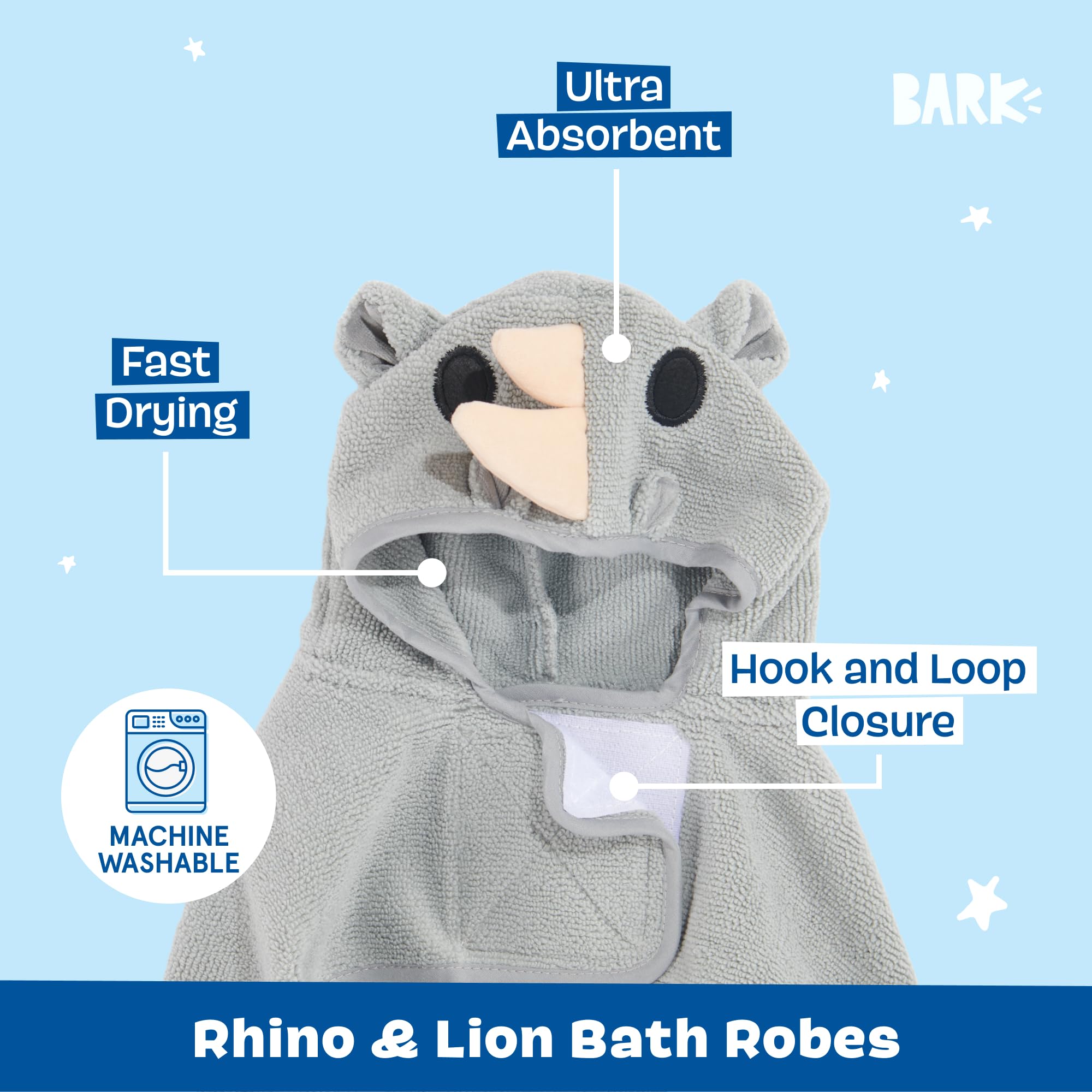 Barkbox Dog Bathrobe Fast Drying with Hook and Loop Closure & Wrap Tie Snuggle, Cute Dogs Clothes, Easy to Clean, Machine Washable, Dog Coats and Tumble Dry Low - Bunny, Medium