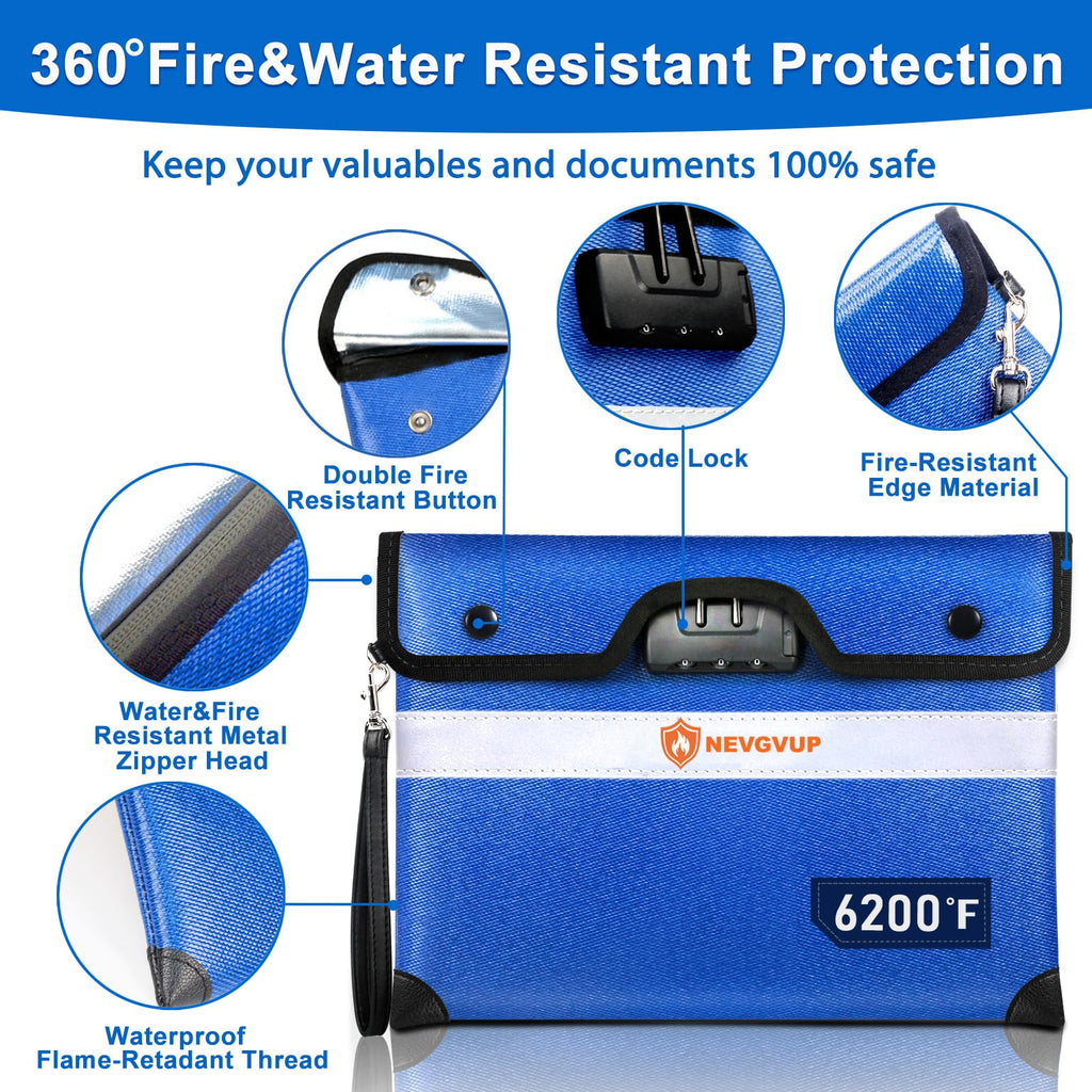 Fireproof Money Bag 4200°F - Heat Insulated, 9.8 x 6.5" Small Fireproof Document Bags with Waterproof Zipper, Fire proof Bag with Reflective Strip and Fireproofs Edeging, Fire Pouch Set for Valuables