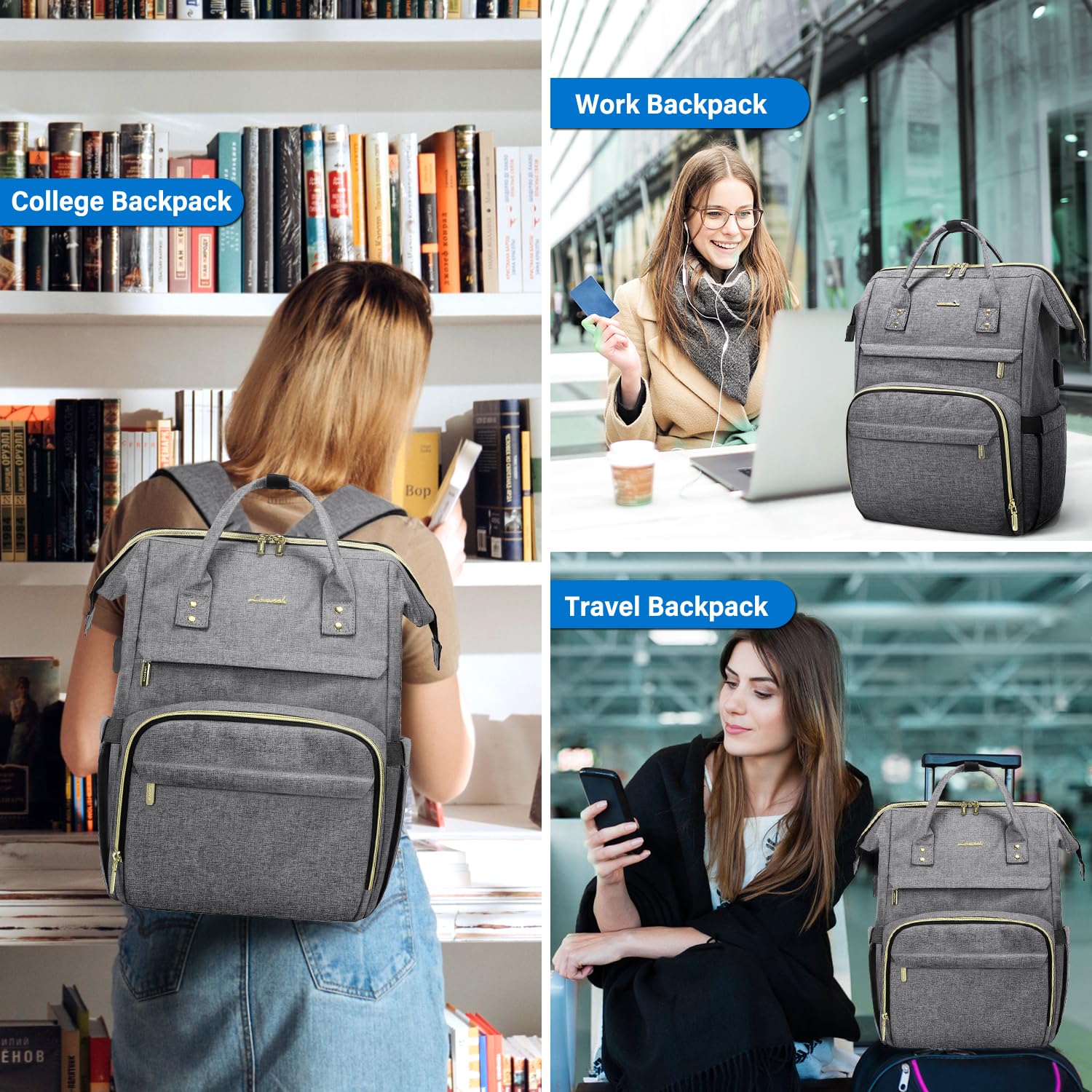 LOVEVOOK Laptop Backpack for Women with Giant Tumbler Holder Pocket, 15.6 Inch Work Daypack for Teacher Nurse, Computer College Bookbag Purse, Waterproof Travel Back Pack with USB Charging Port