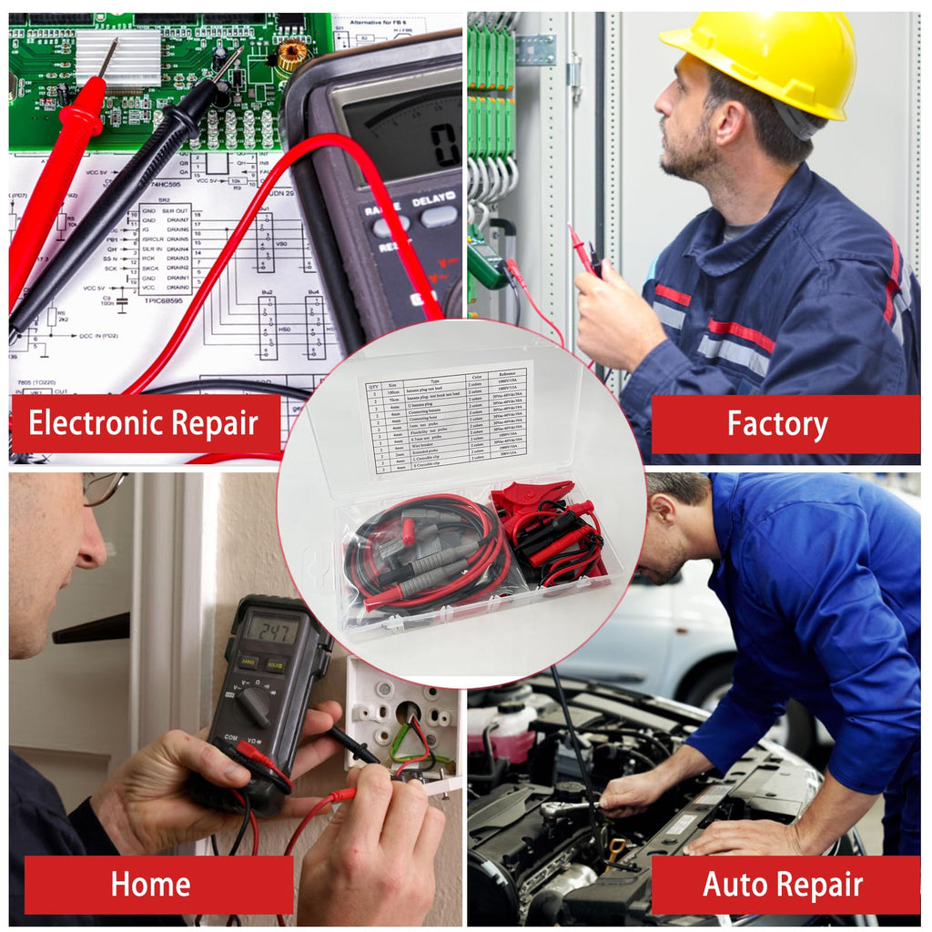 12pc Multimeter Test Leads,Test Leads with Alligator Clips,Test Hook,Banana Plug Leads,Telescopic Testing Hook,Suitable for Fluke, Kaiweets, Innova Multimeter, Voltmeter, Clamp Meter