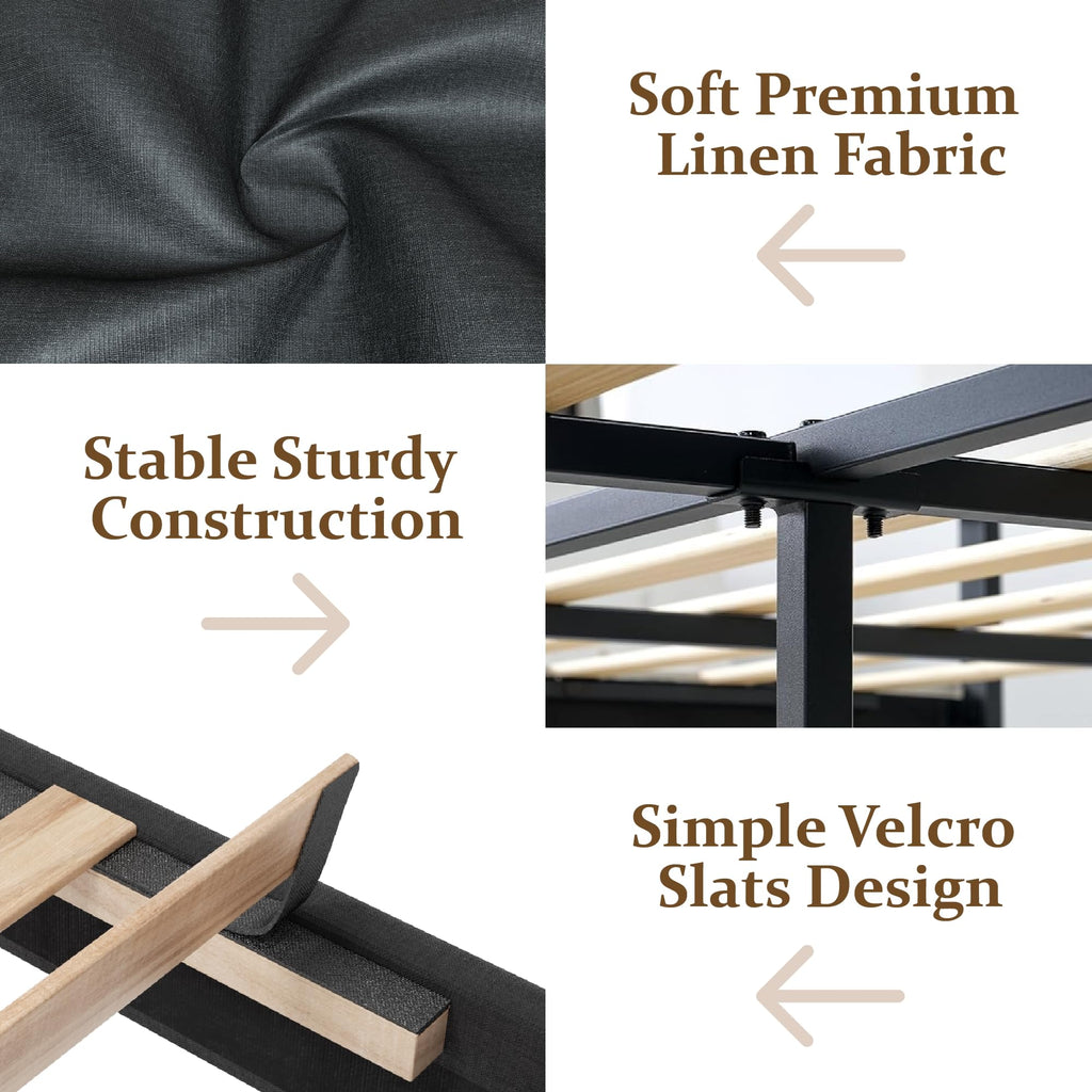 CXVX Full Size Platform Bed Frame with Upholstered Headboard, Button Tufted Design, Strong Wooden Slats, No Box Spring Needed, Easy Assembly, Noise Free