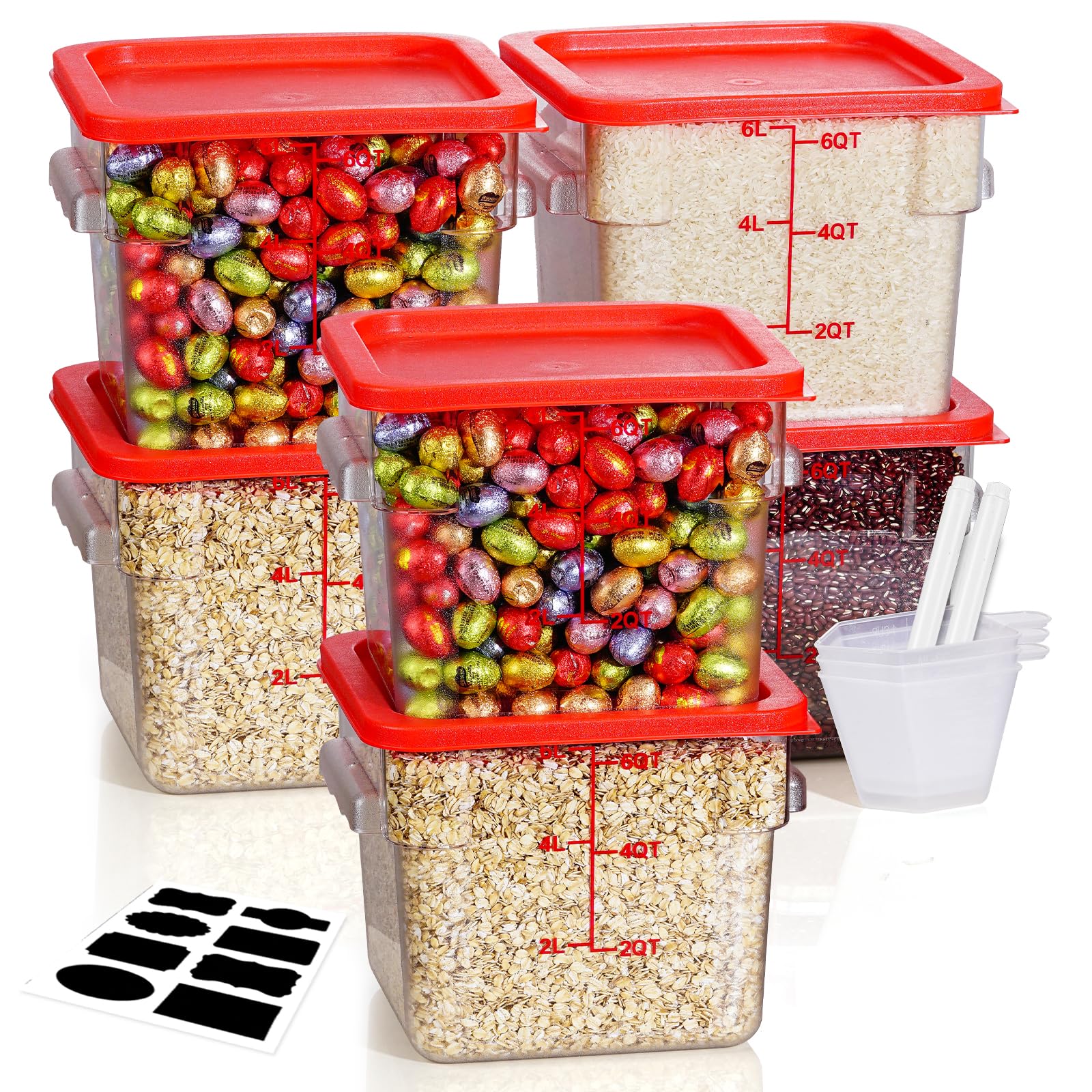 4QT NSF Food Storage Containers: 8 PCS [Food Grade][Hot&Cold Resistant] Commercial Clear Food Storage Containers with Lids for Restaurant Kitchen Proof Dough, Measuring Spoons Included(BPA FREE)