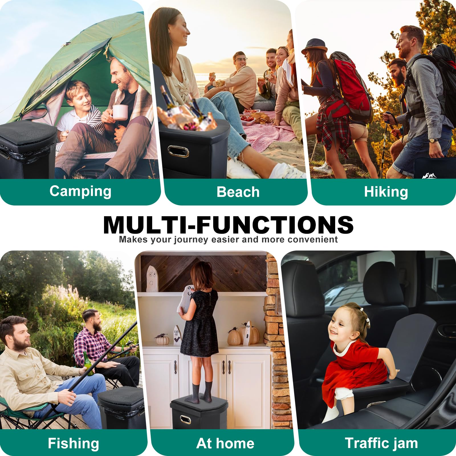 Ann Katy Upgrade XL Portable Toilet for Adults, Extra Large Portable Travel Floding Toilet, Camping Tall Toilets with Lid for Adults and Kids Compact Potty for Car,Hiking,Beach and Camping