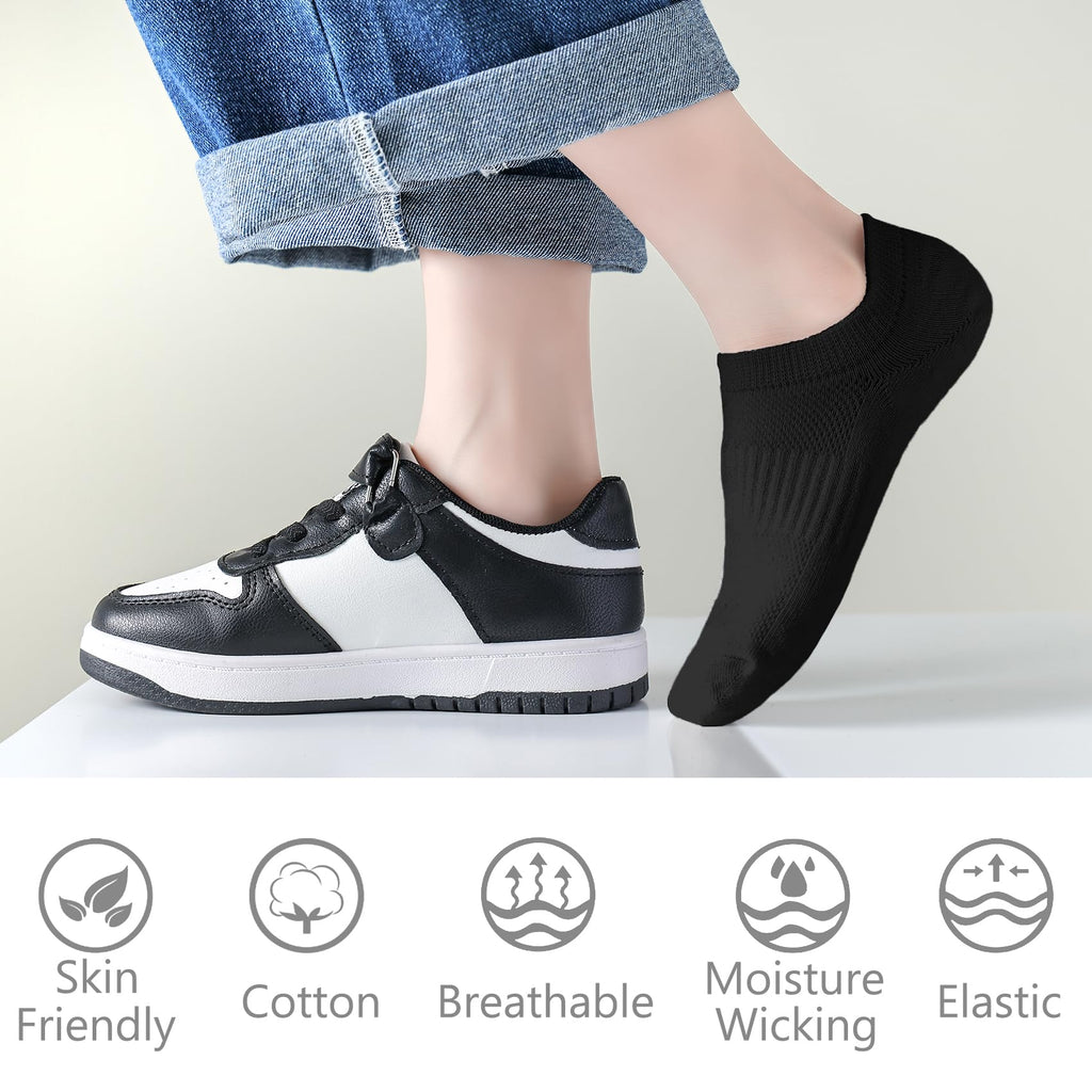 No Show Cotton Socks for Girls and Boys - Low Cut, Breathable, Non-Slip Short Socks for Kids - 5/10 Pairs
