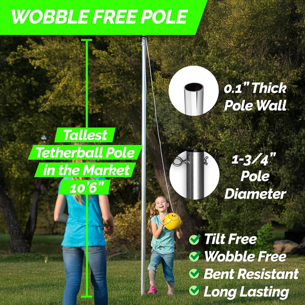 STERLING Sports Premium Tetherball Set Heavy Duty Tether Ball, Rope and Pole Set, 10-1/2' Tall for Outdoor Backyard
