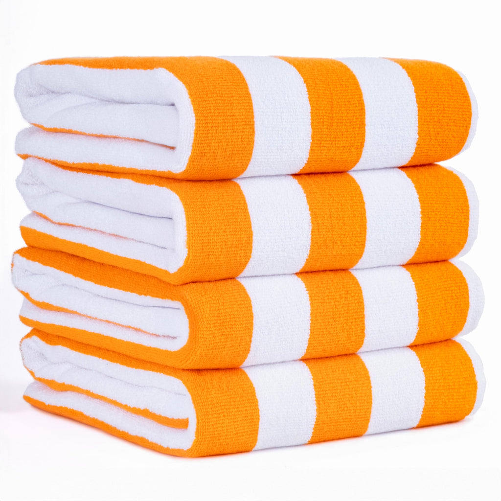 American Soft Linen Cabana Striped Beach Towels, 30x60 inch 4 Piece Oversize Pool Towels, Quick Drying Sand Free Swim Towels, Beige