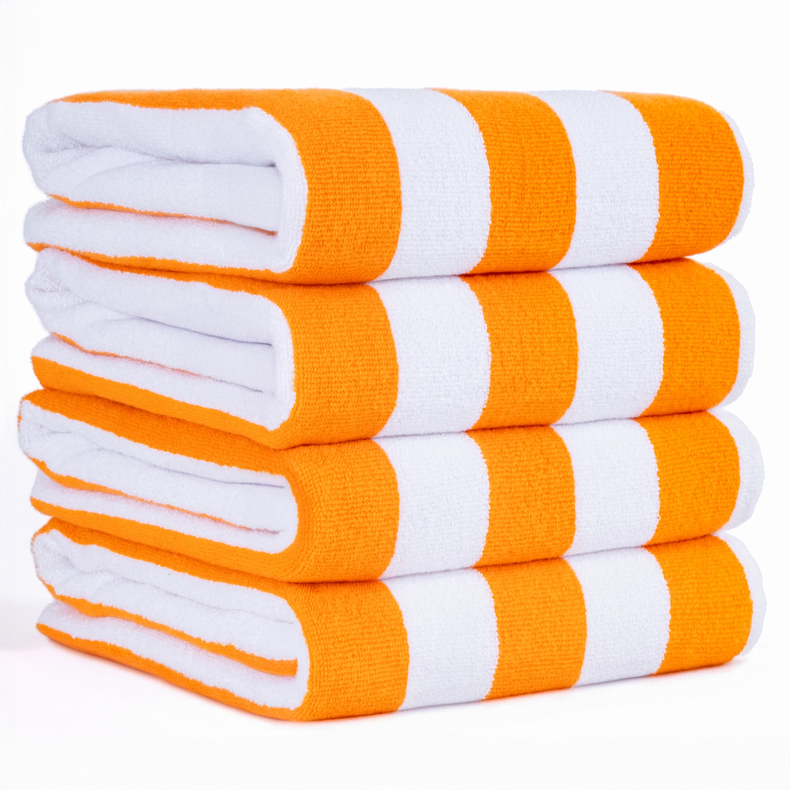 American Soft Linen Cabana Striped Beach Towels, 30x60 inch 4 Piece Oversize Pool Towels, Quick Drying Sand Free Swim Towels, Beige