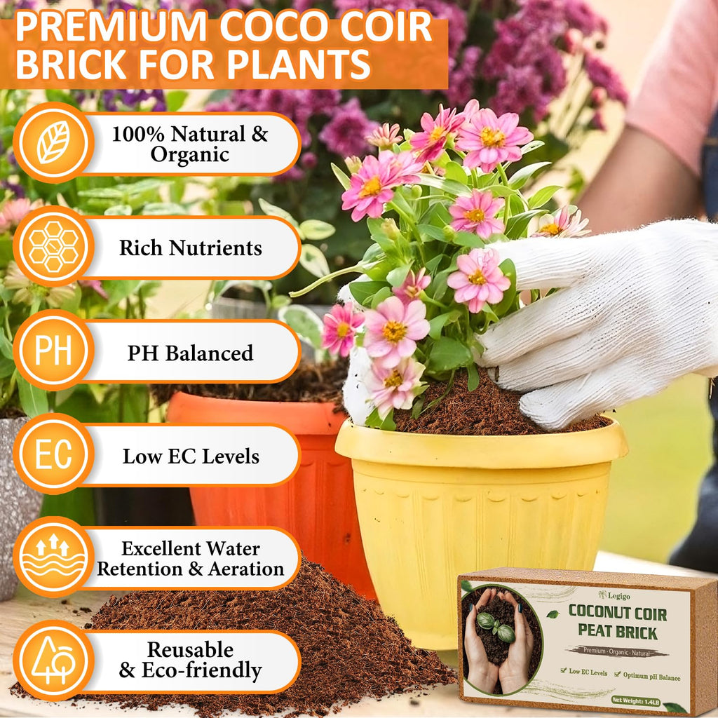 Legigo 2 Pack Premium Coco Coir Brick for Plants- 100% Organic Compressed Coconut Coir Bricks Starting Mix, Coco Coir Fiber Coconut Husk for Planting, Gardening, Potting Soil Substrate, Herbs