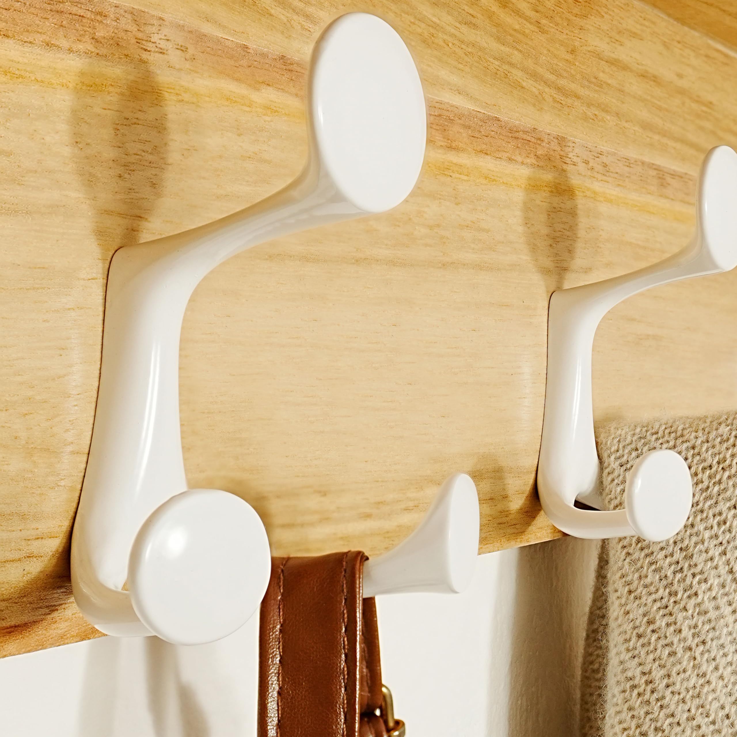 SKOLOO Wall Shelf with Hooks, 24-Inch Cherry Coat Rack Wall Mount with Shelf Organizer - Heavy Duty, 4 Tri Hooks - Perfect for Entryway, Hallway, Living Room, Bedroom, Mudroom