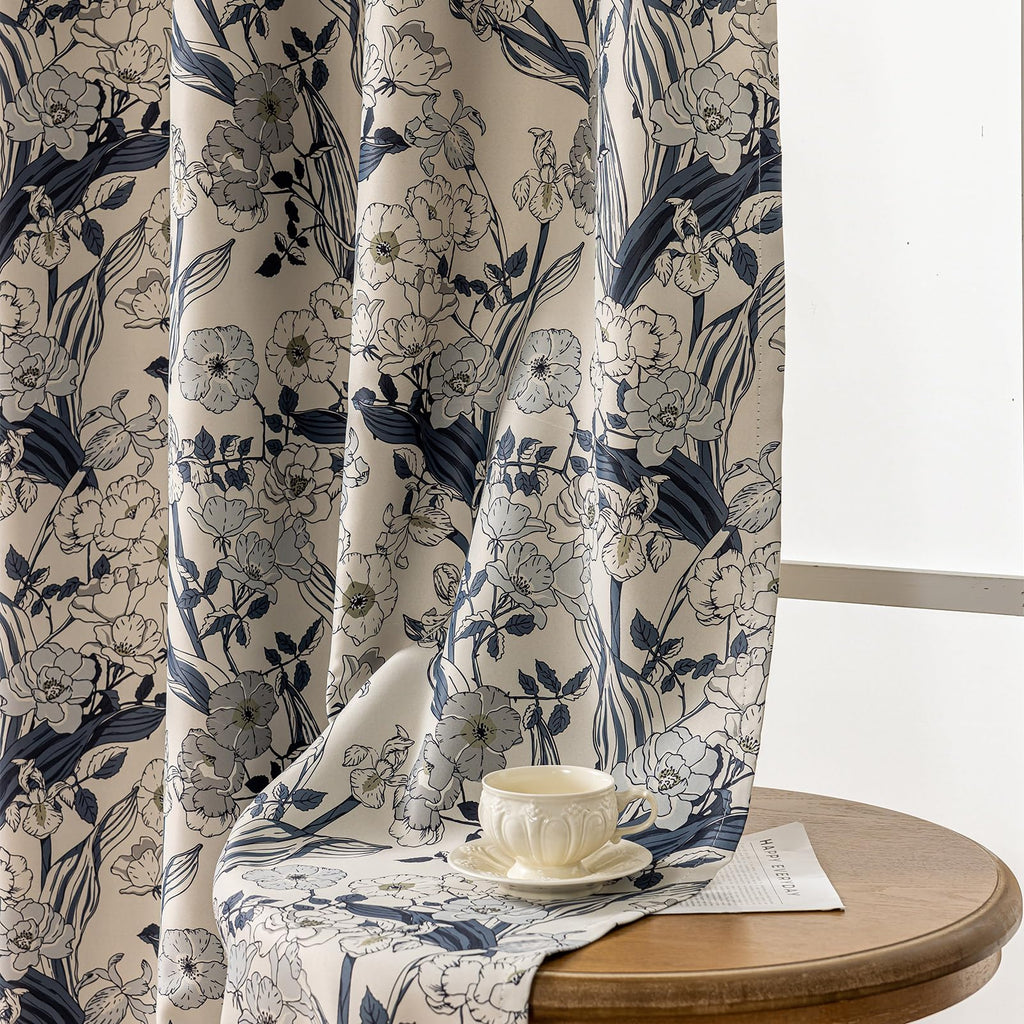 SUOUO Brown Floral Blackout Curtains for Bedroom Patterned Leaf 84 inches Long Room Darkening Window Drapes for Living Room 2 Panels