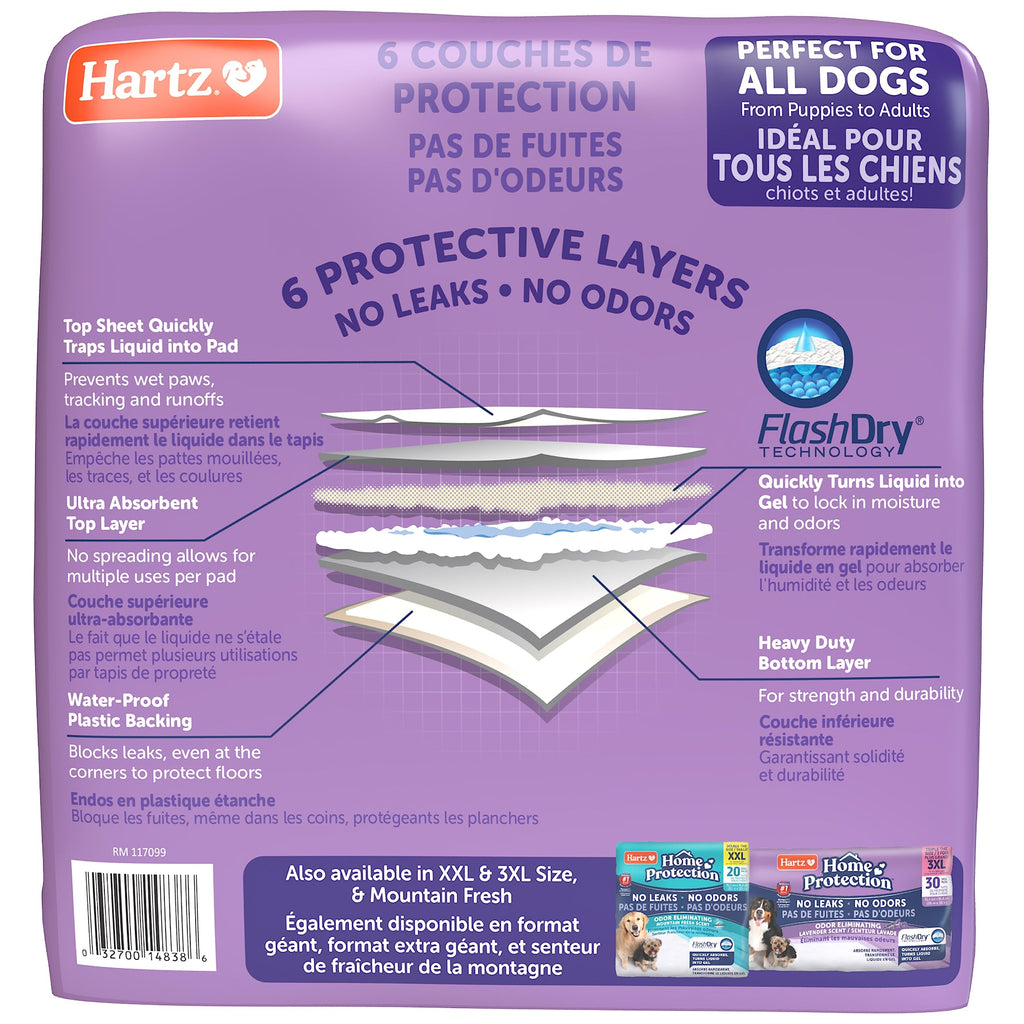 Hartz Home Protection Super Absorbent Odor Eliminating Lavender Scented No Leak Dog Pads, 50 count